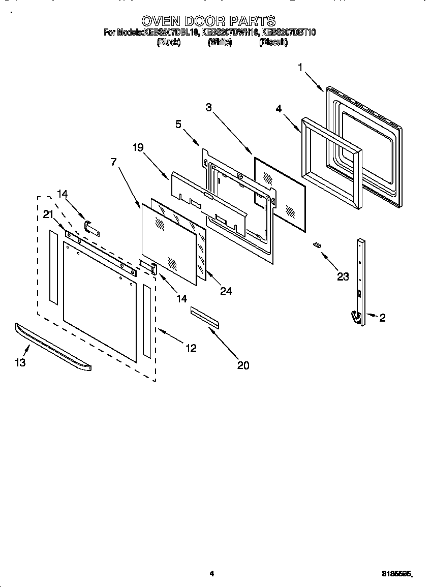 KitchenAid KEBS207DBT10 oven door diagram
