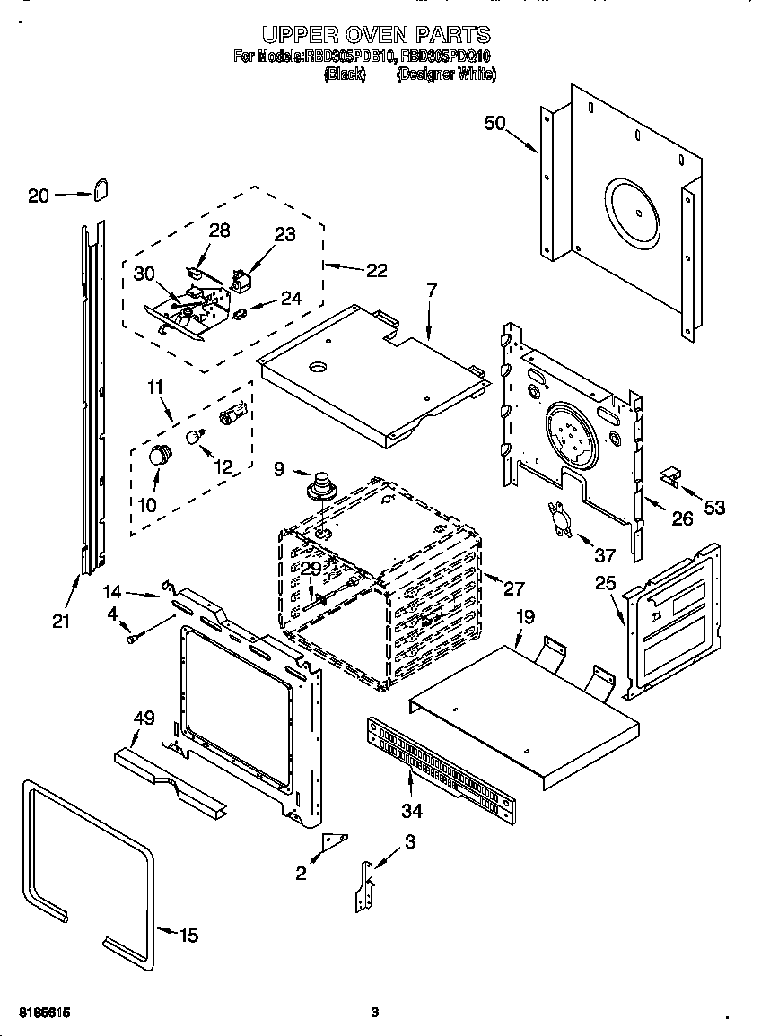 Whirlpool RBD305PDQ10 upper oven diagram
