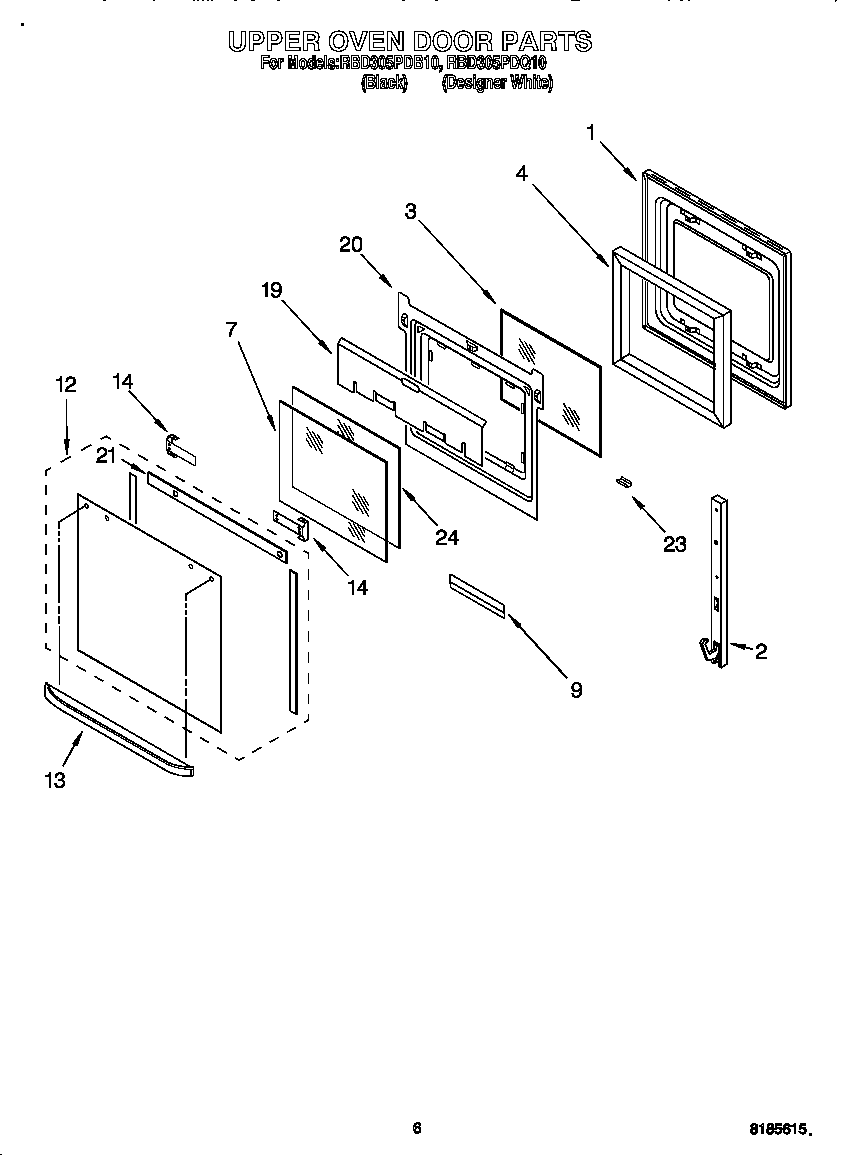 Whirlpool RBD305PDQ10 upper oven door diagram