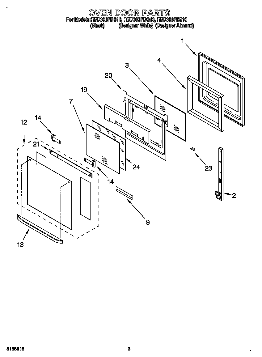Whirlpool RBD306PDB10 oven door diagram