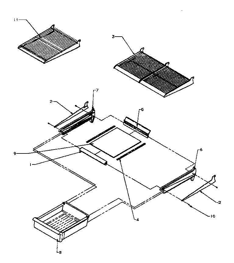Amana TW18RW-P1181707WW refrigerator shelving and drawers diagram