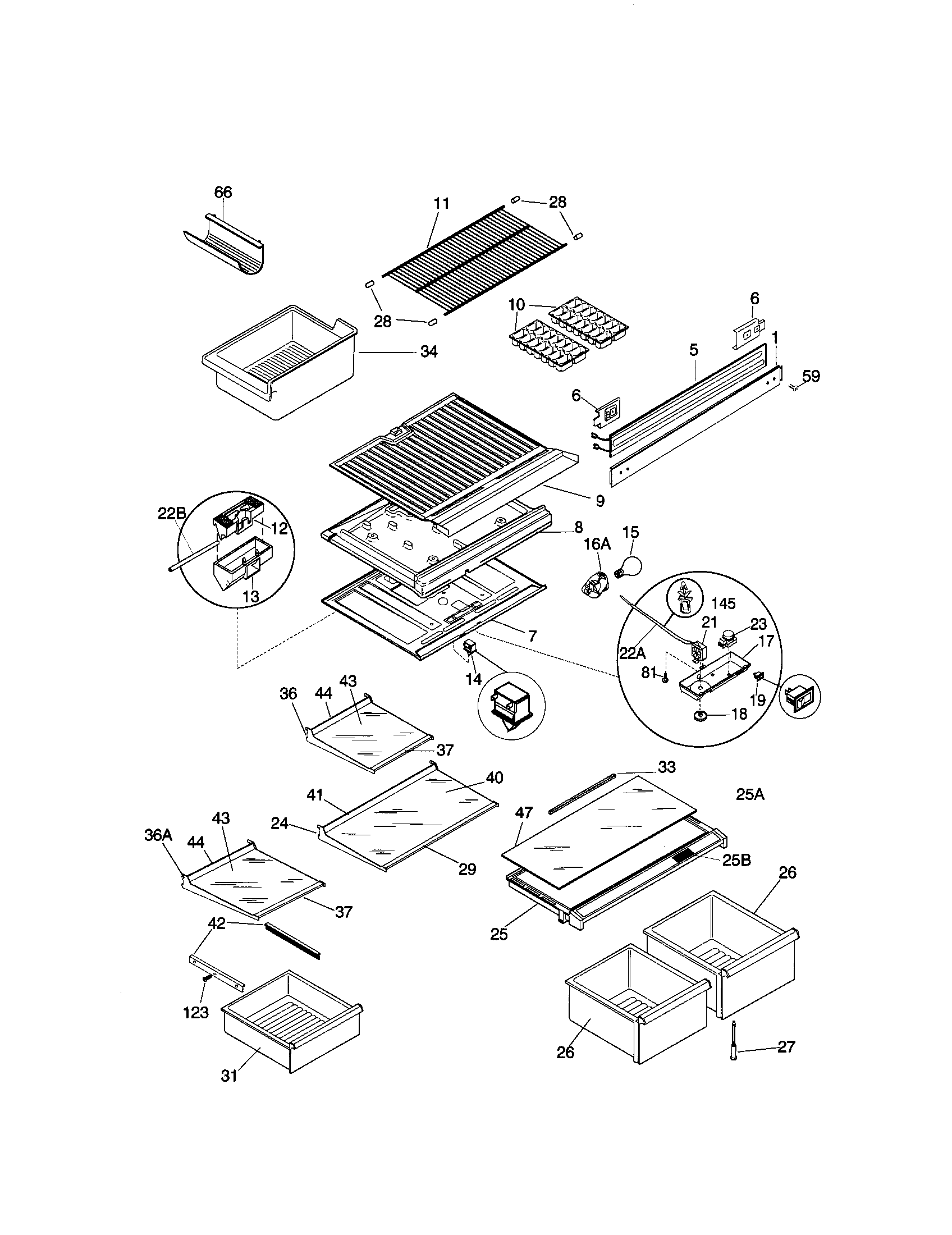 Kenmore 25360152991 shelves diagram