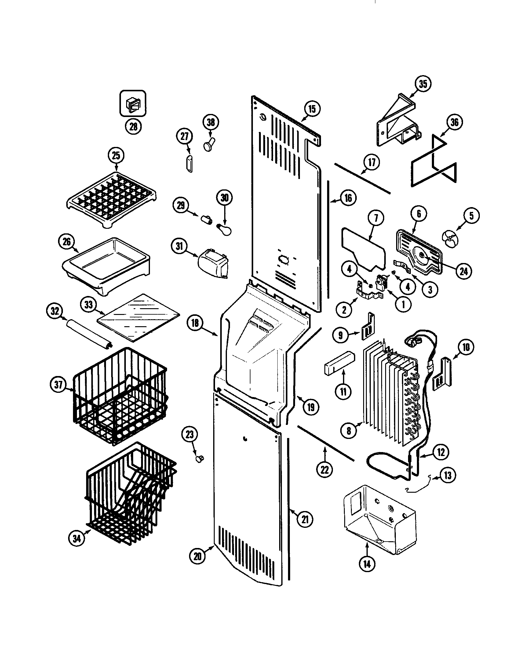 Maytag MSB2554DRA freezer compartment diagram