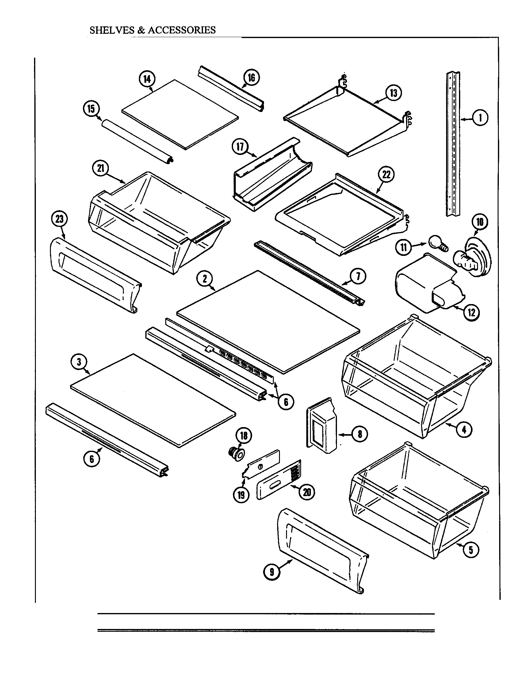 Maytag MSD2554ARA shelves and accessories diagram