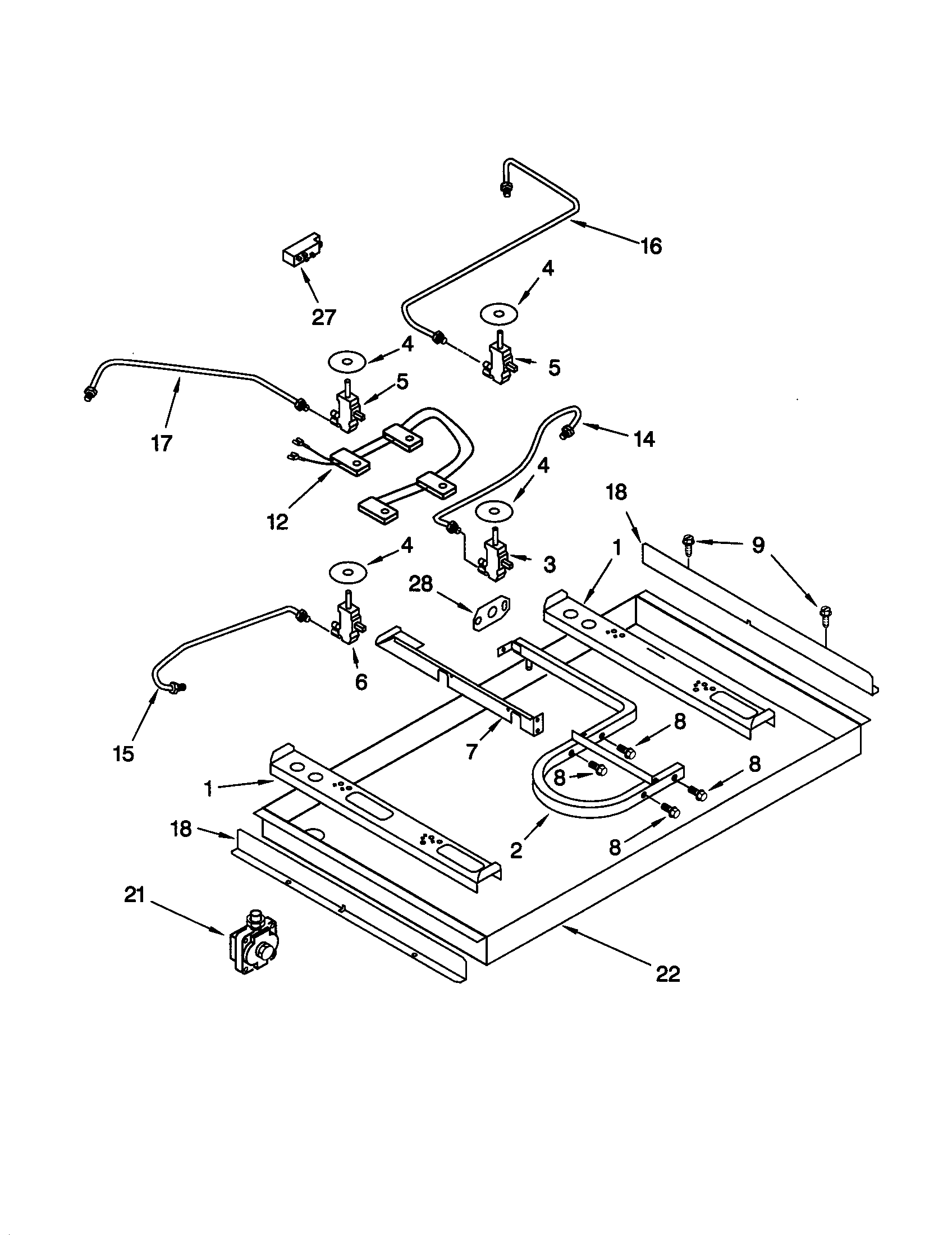 KitchenAid KGCT305GBL1 burner box/gas valves/switches diagram