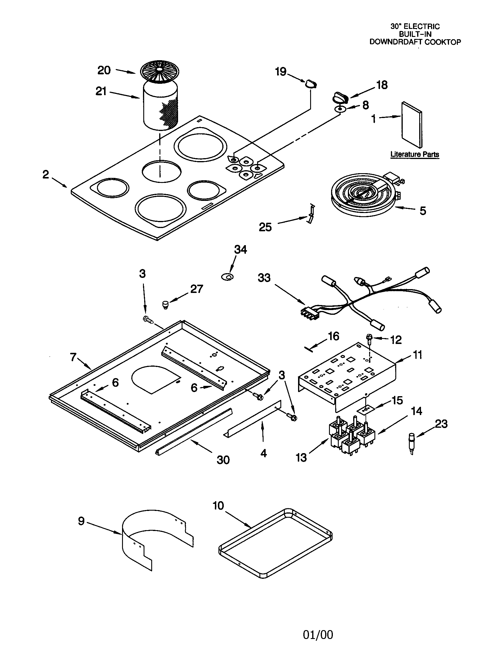 KitchenAid KECD805HWH1 cooktop diagram