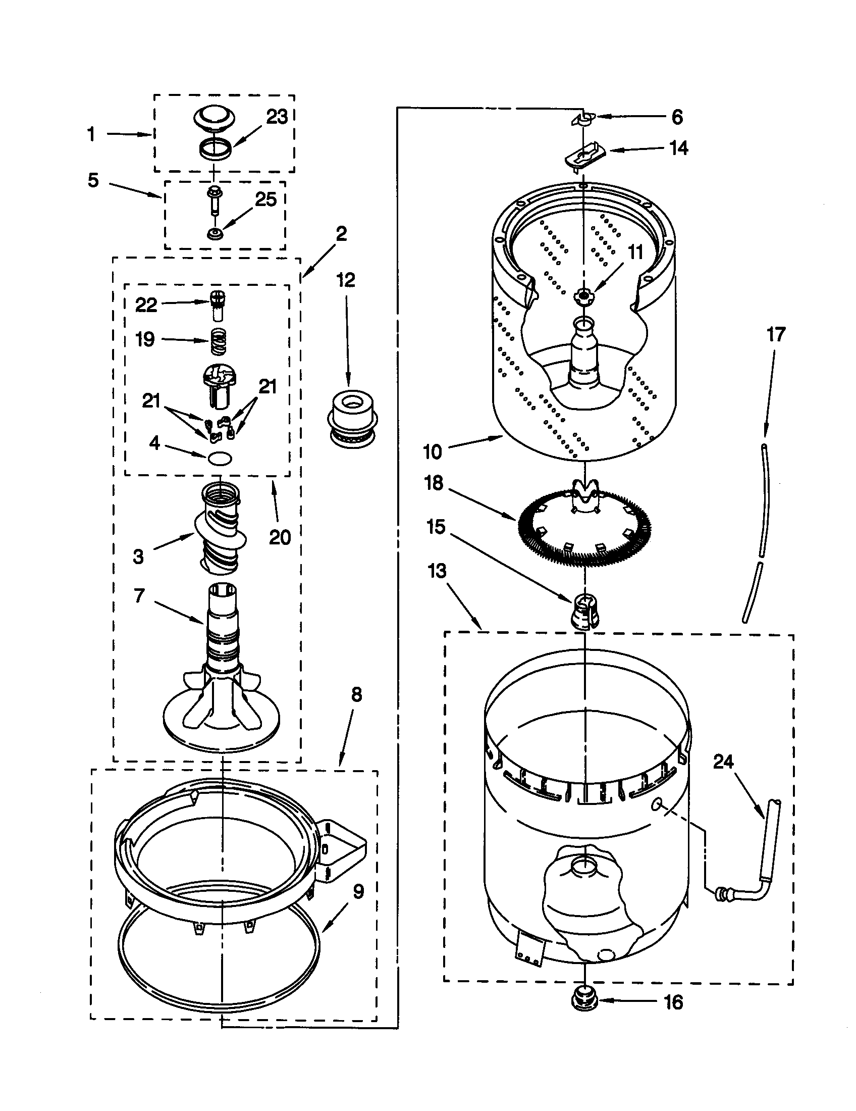 Kenmore 11020902990 agitator/basket/tub diagram