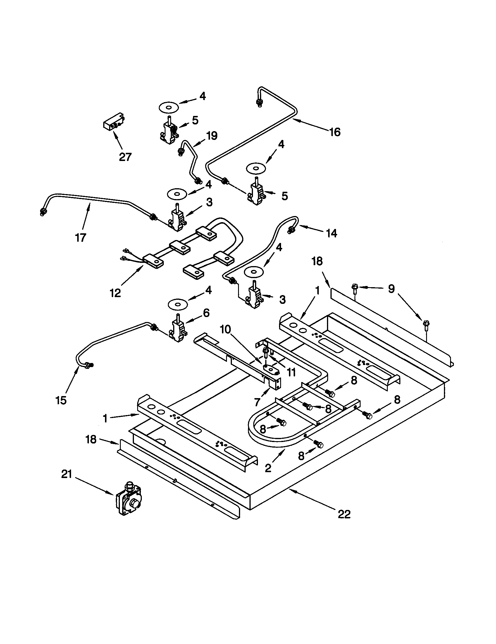KitchenAid KGCS166GWH1 burner box/gas valves/switches diagram