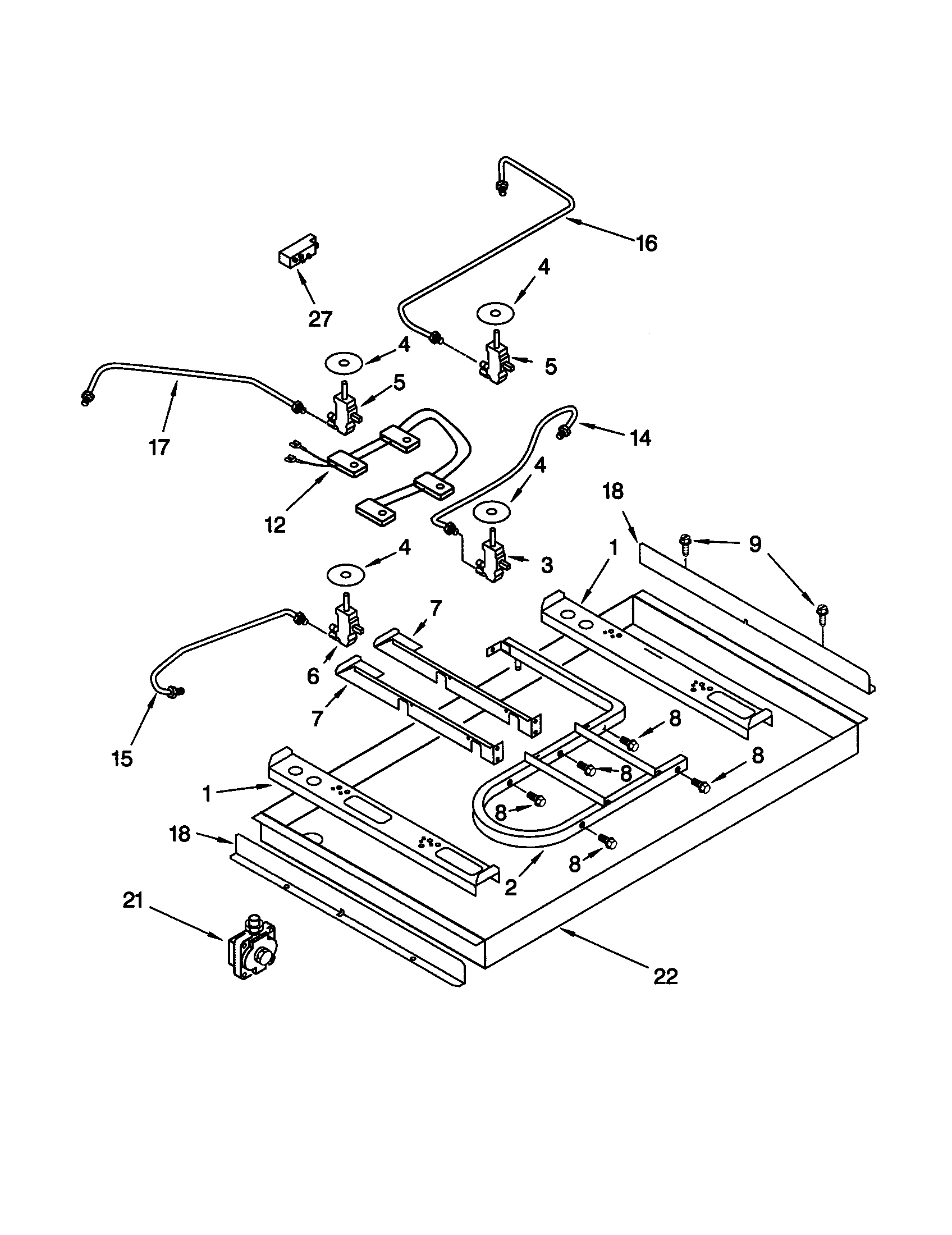 KitchenAid KGCT365GAL1 burner box/gas valves/switches diagram