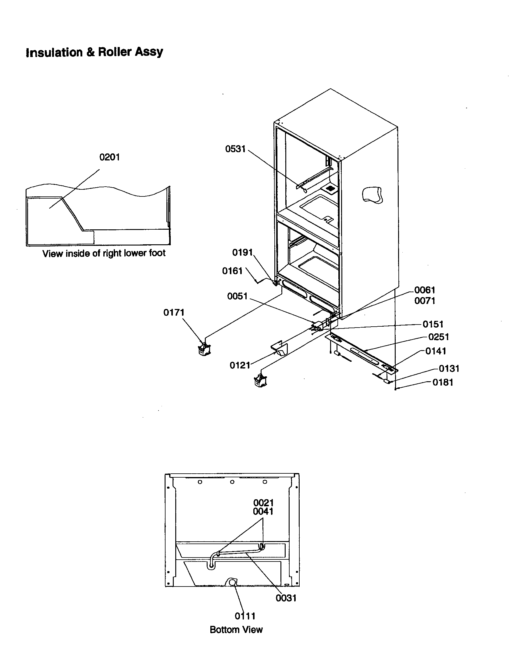 Kenmore 59669162990 insulation and roller assembly diagram