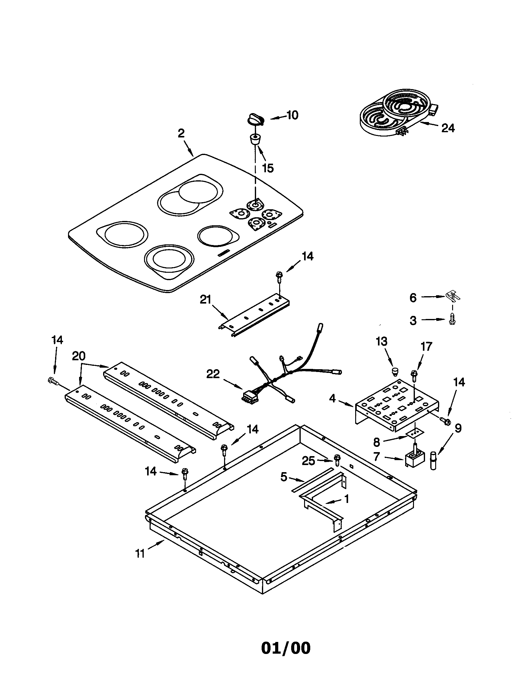 KitchenAid KECC507GWH1 cooktop diagram