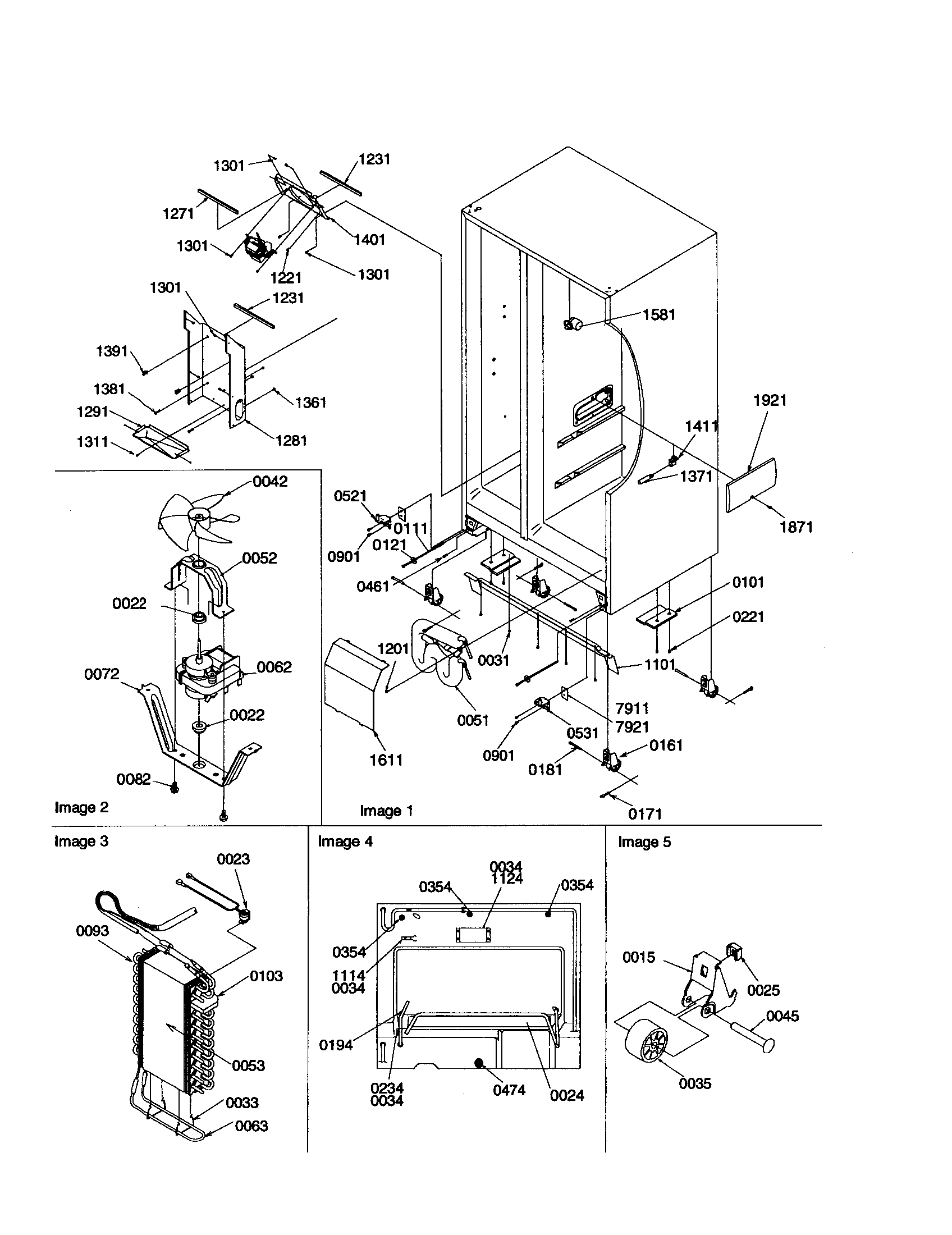 Kenmore 59650392000 evaporator,drain, and rollers diagram