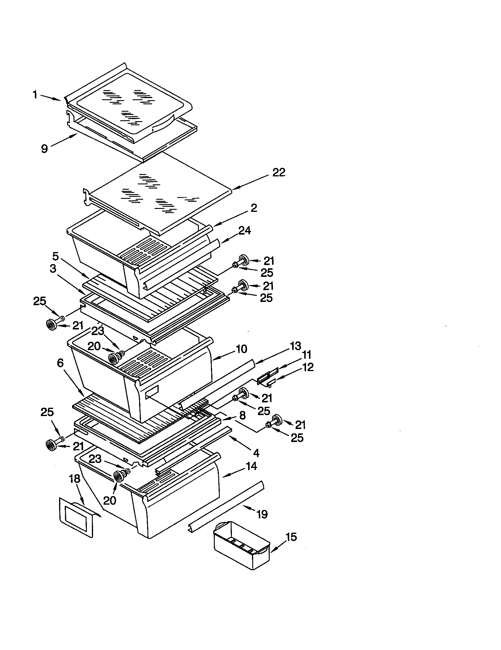 Whirlpool GD25DCXHS00 refrigerator shelf diagram
