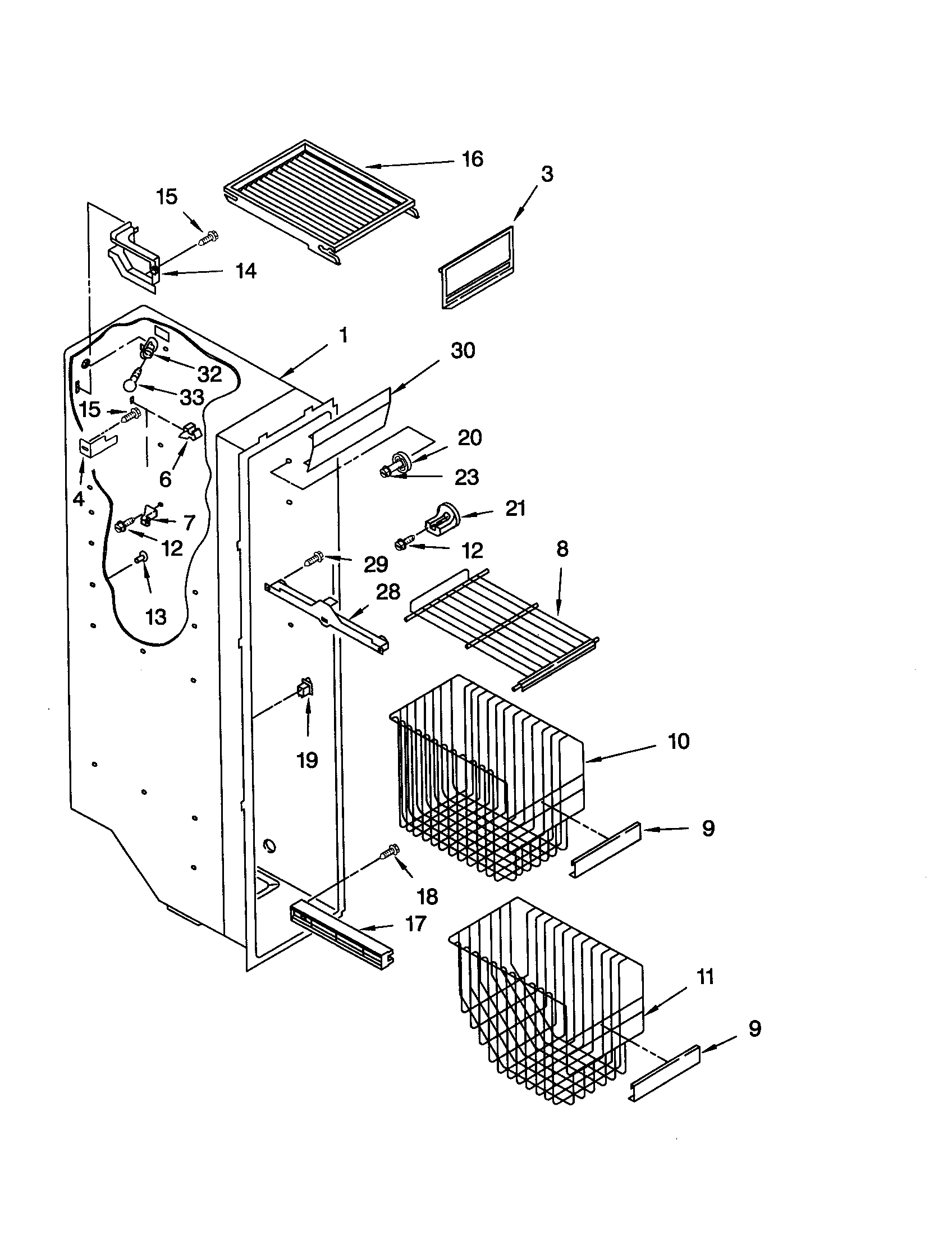 Whirlpool GD25DCXHS00 freezer liner diagram
