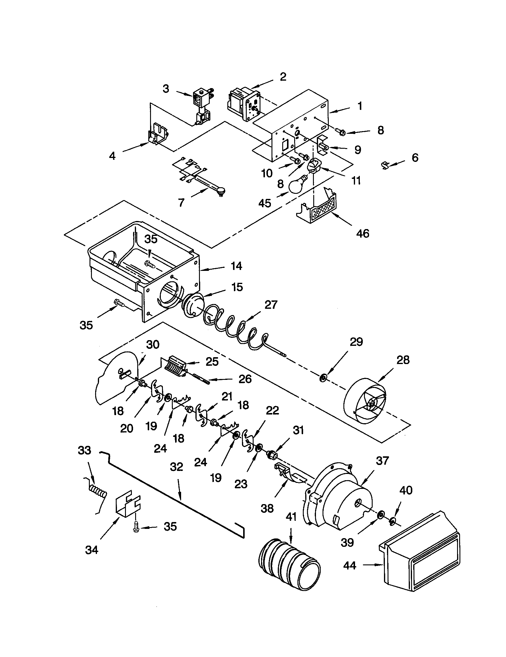 Whirlpool GD25DCXHS00 motor and ice container diagram