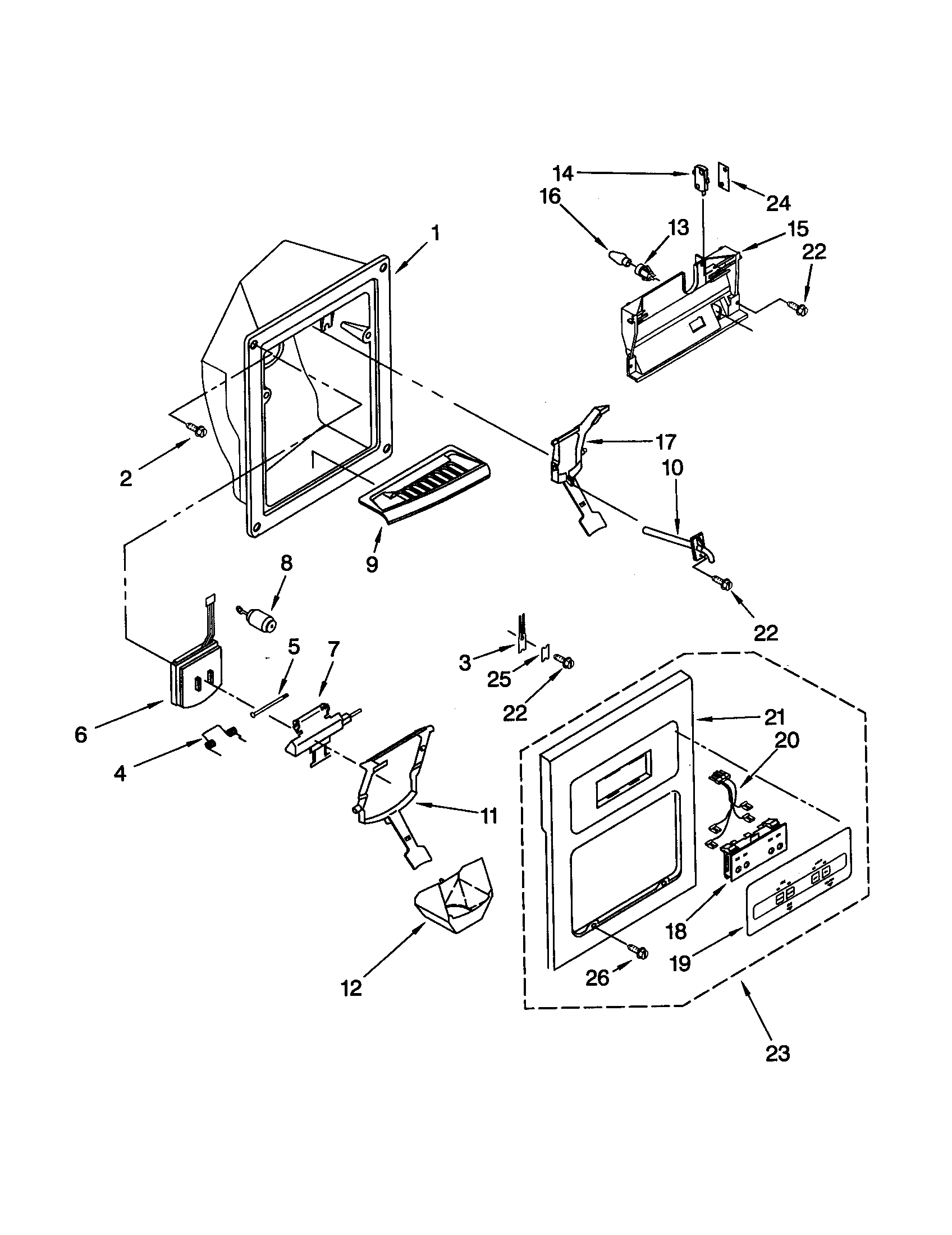 Whirlpool GD25DCXHS00 dispenser front diagram