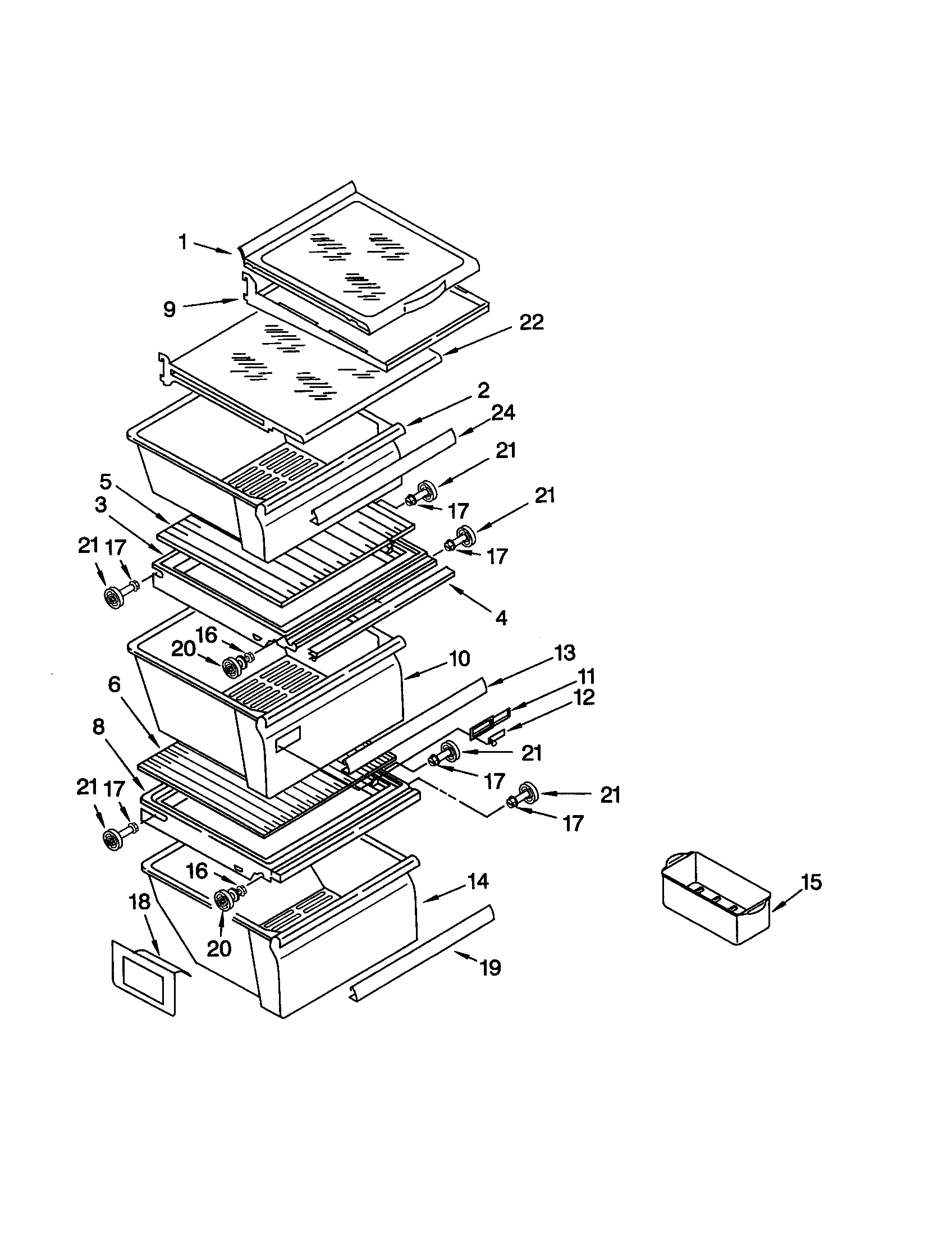 Whirlpool GD22DFXFW04 refrigerator shelf diagram