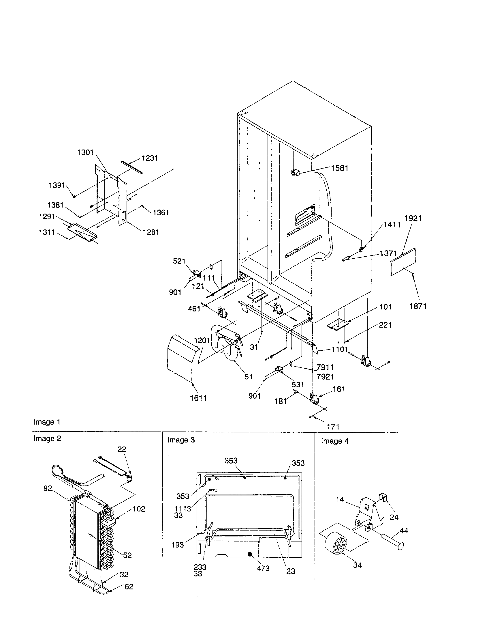 Kenmore 59650392001 evaporator/drain/rollers diagram