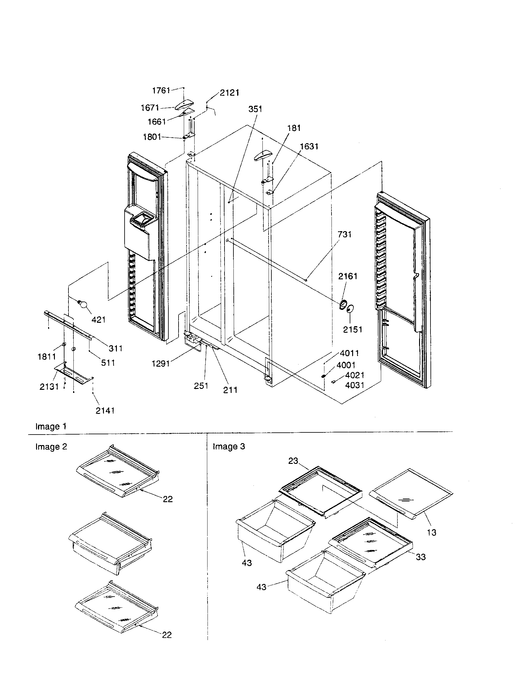 Kenmore 59650699001 lights, hinges and shelving diagram