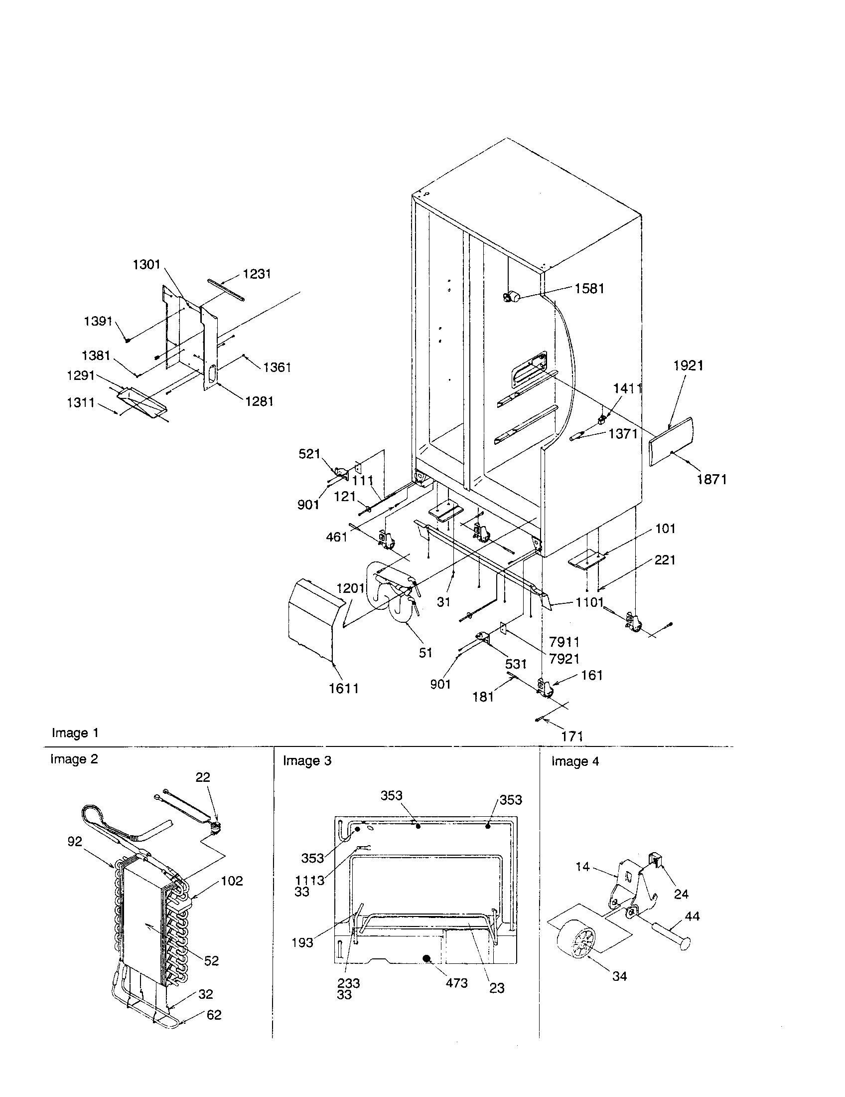Kenmore 59650699001 evaporator, drain and rollers diagram