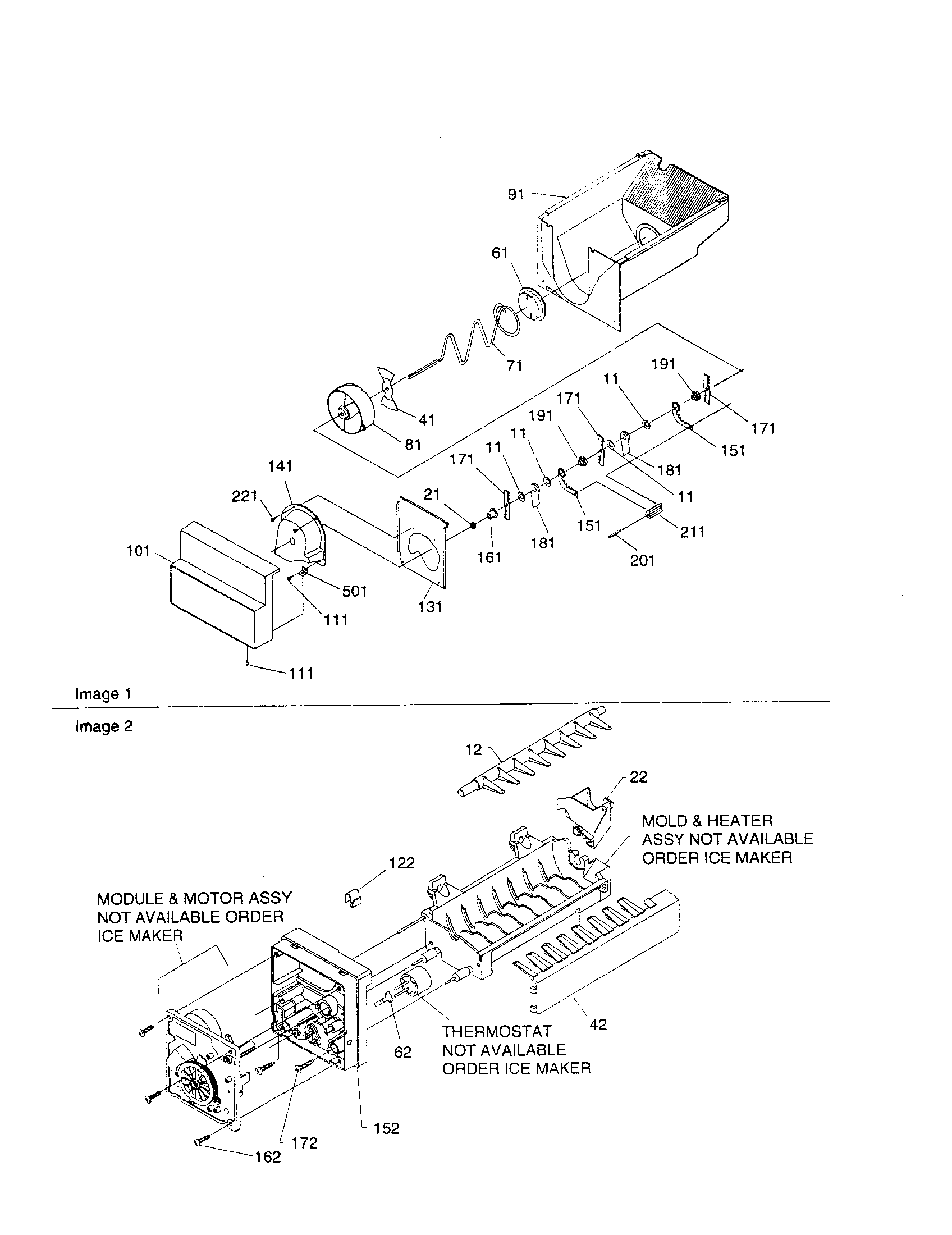 Kenmore 59650699001 ice bucket auger and icemaker diagram