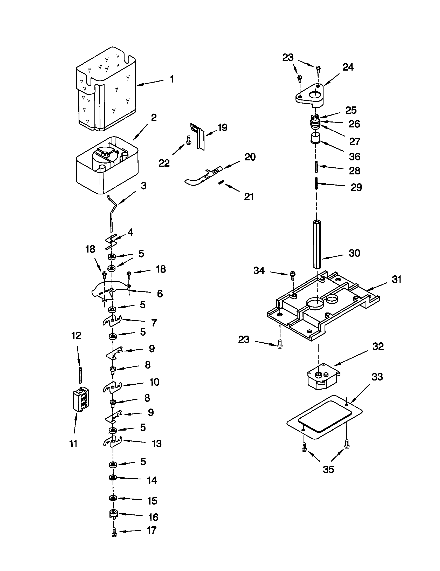 Kenmore 10650789001 motor and ice container diagram