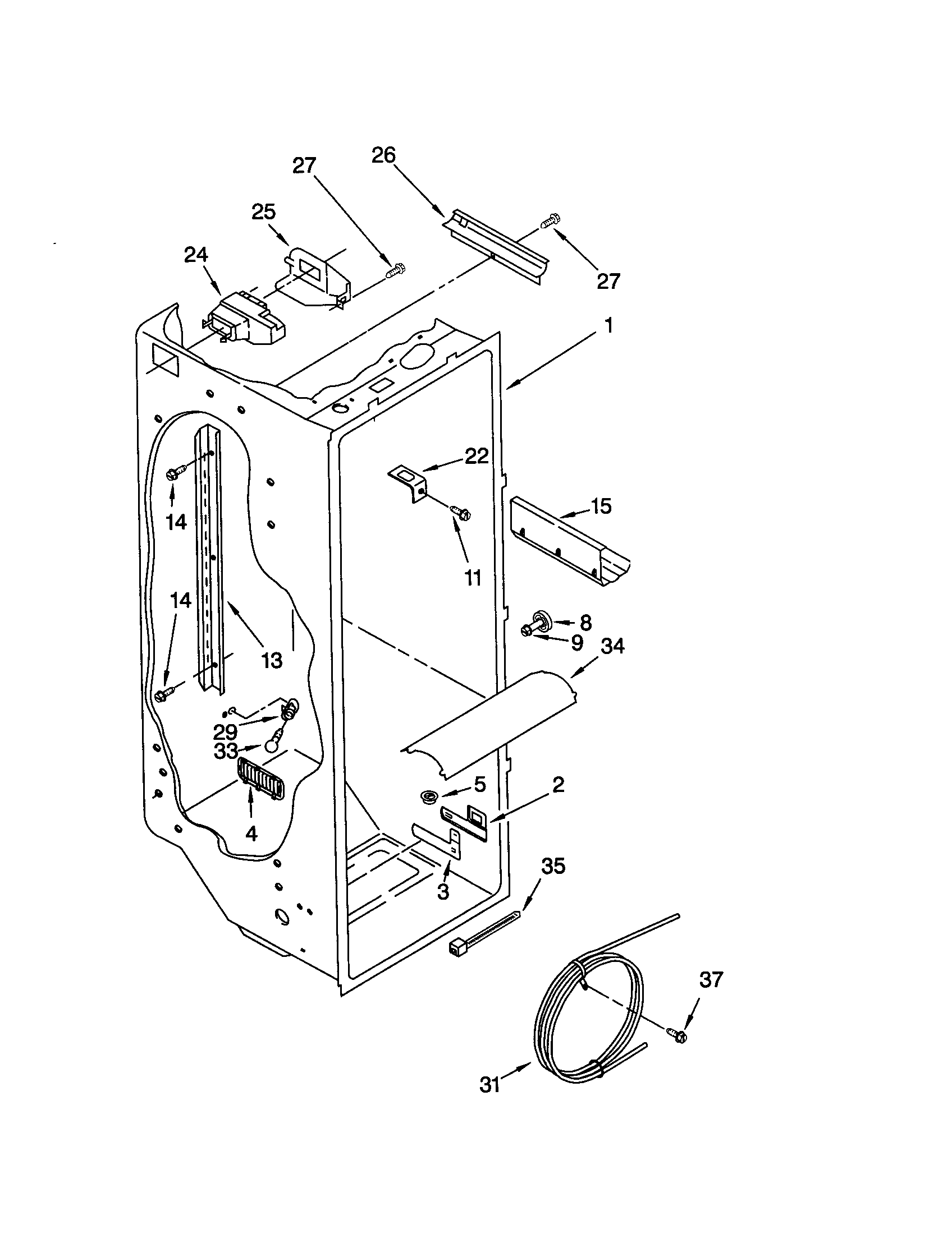 KitchenAid KSRV25FHBT00 refrigerator liner diagram