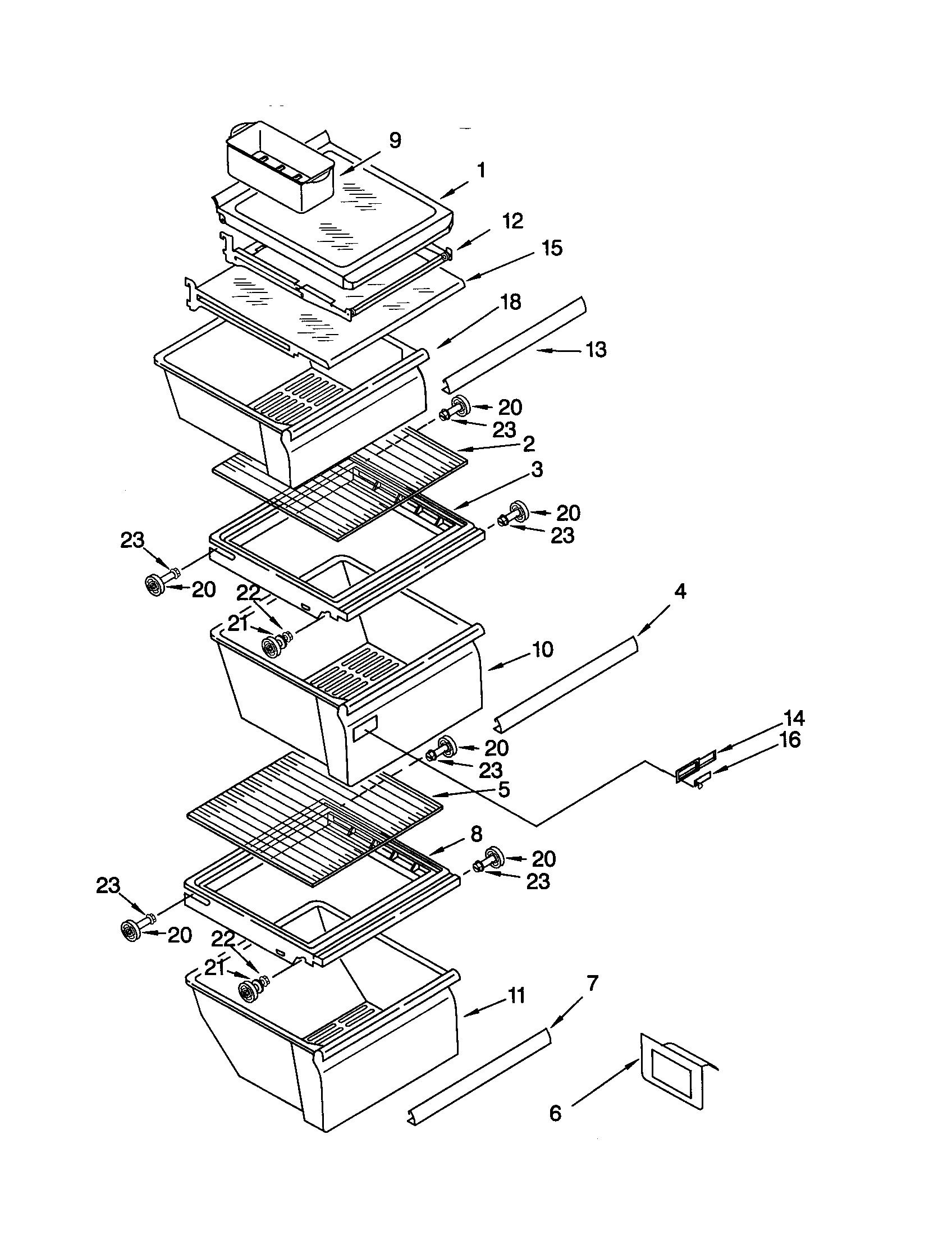 KitchenAid KSRV25FHBT00 refrigerator shelf diagram