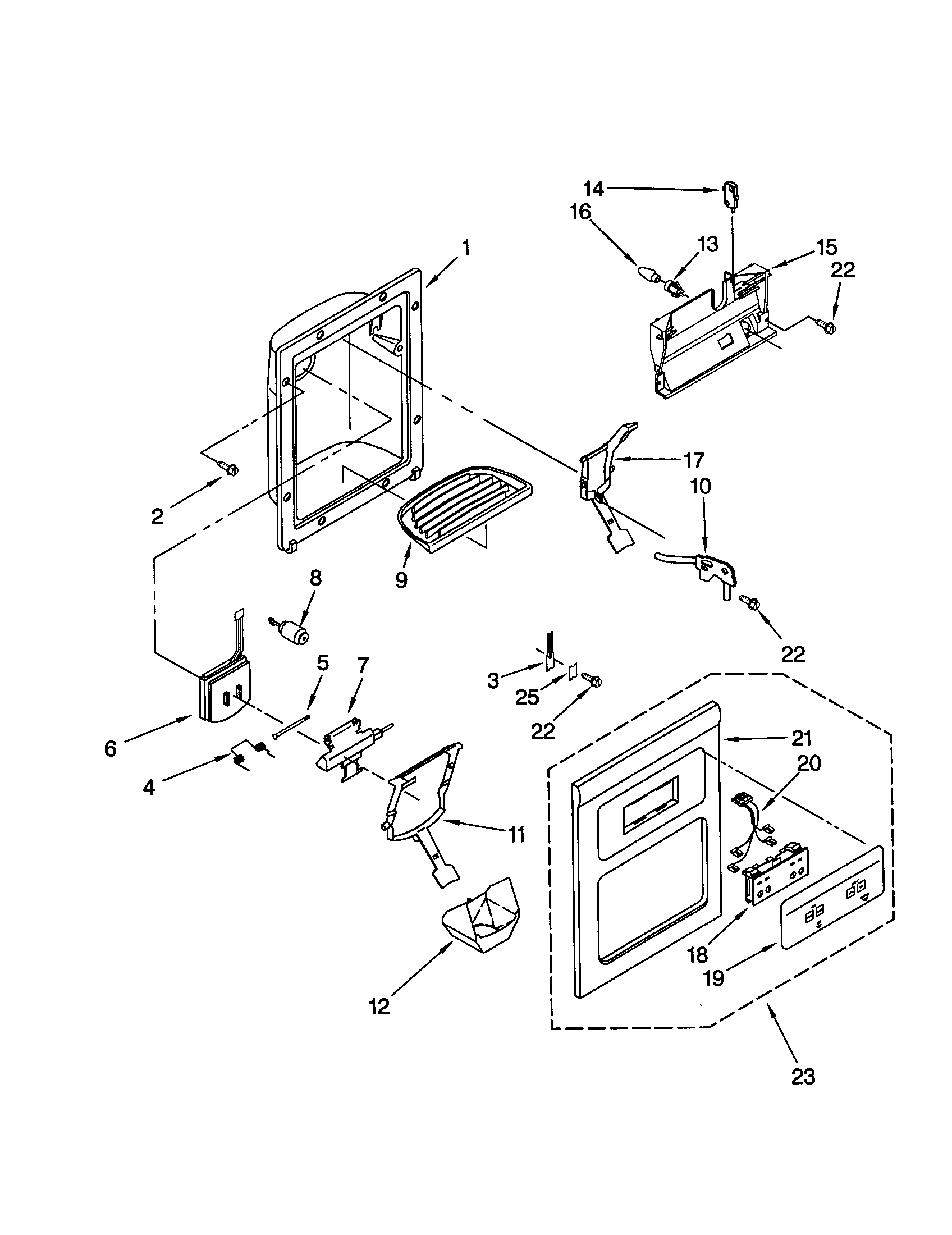 KitchenAid KSRV25FHBT00 dispenser front diagram