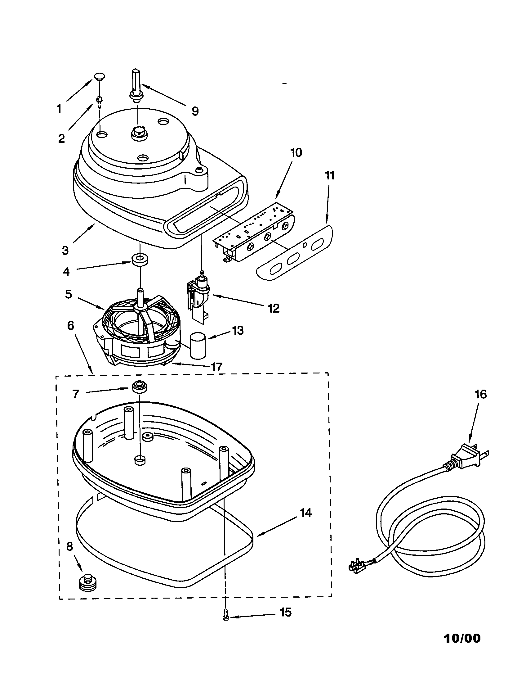 KitchenAid KFP350WH motor and housing diagram