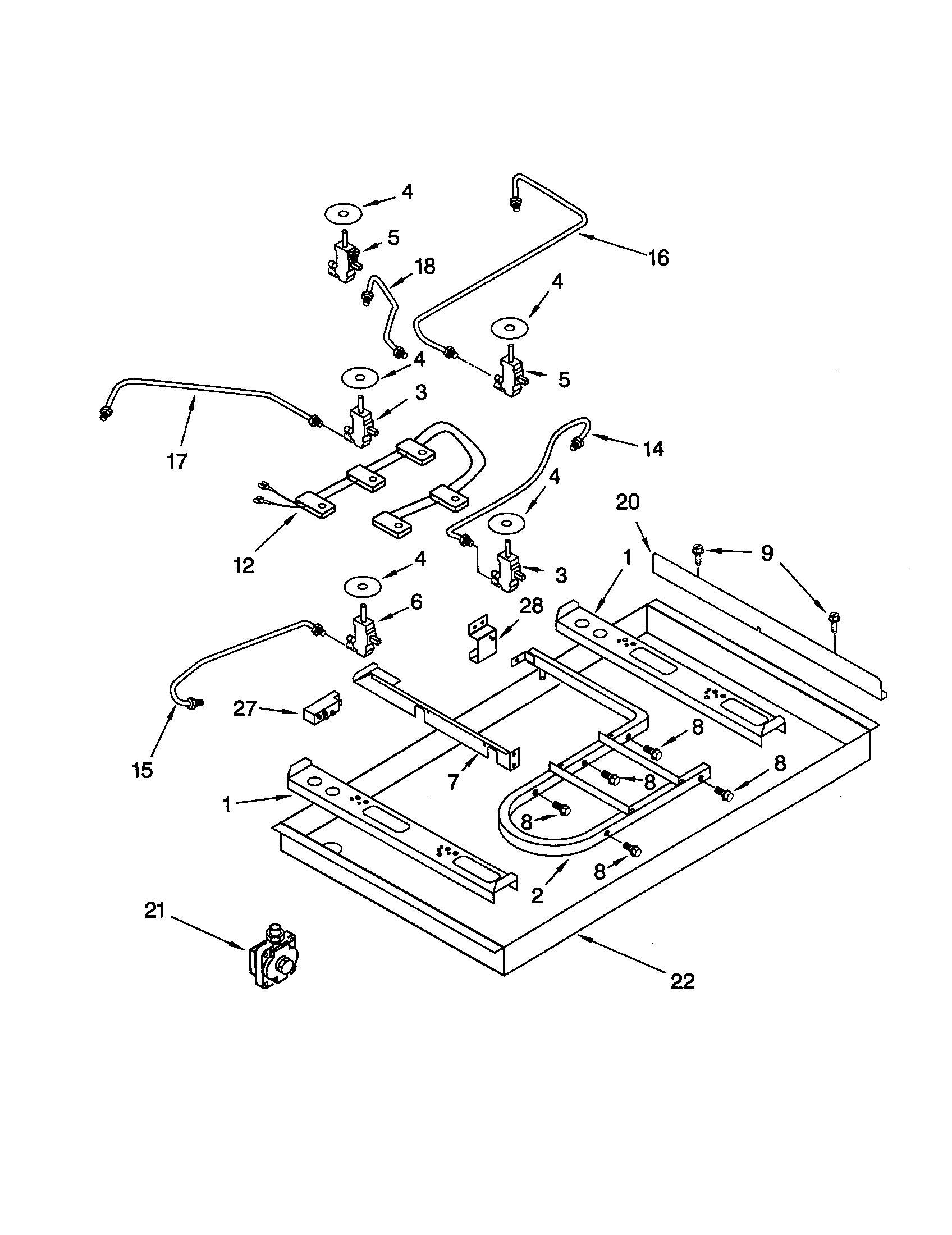 KitchenAid KGCC566HWH1 burner box/gas valves/switches diagram