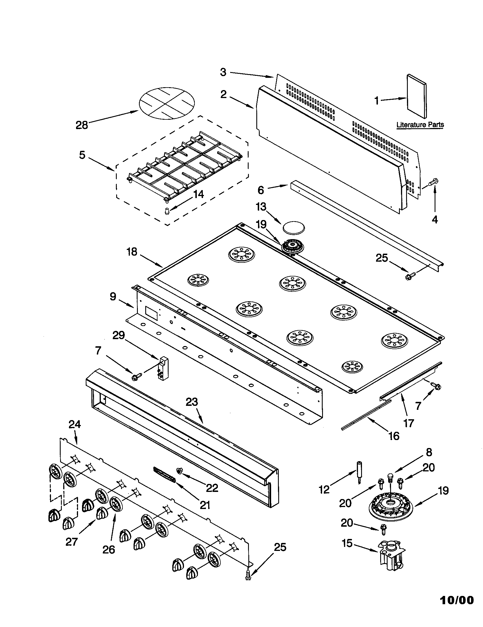 KitchenAid KGCP487JSS0 cooktop/burner/grate diagram