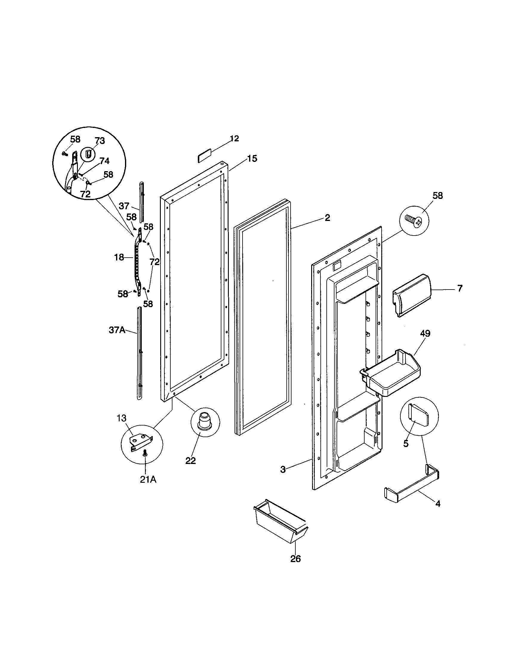 Kenmore 25348022894 refrigerator door diagram