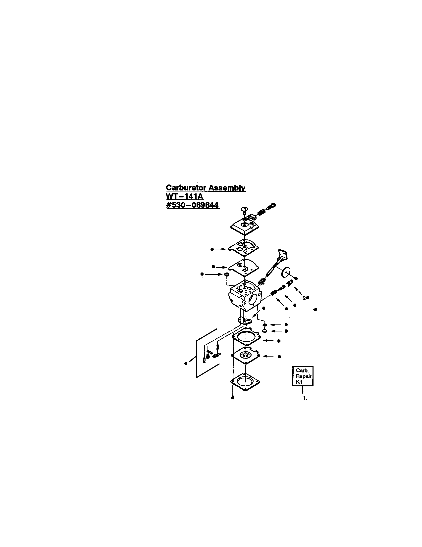 Poulan 452 carburetor (wt-141a) 530-069644 diagram