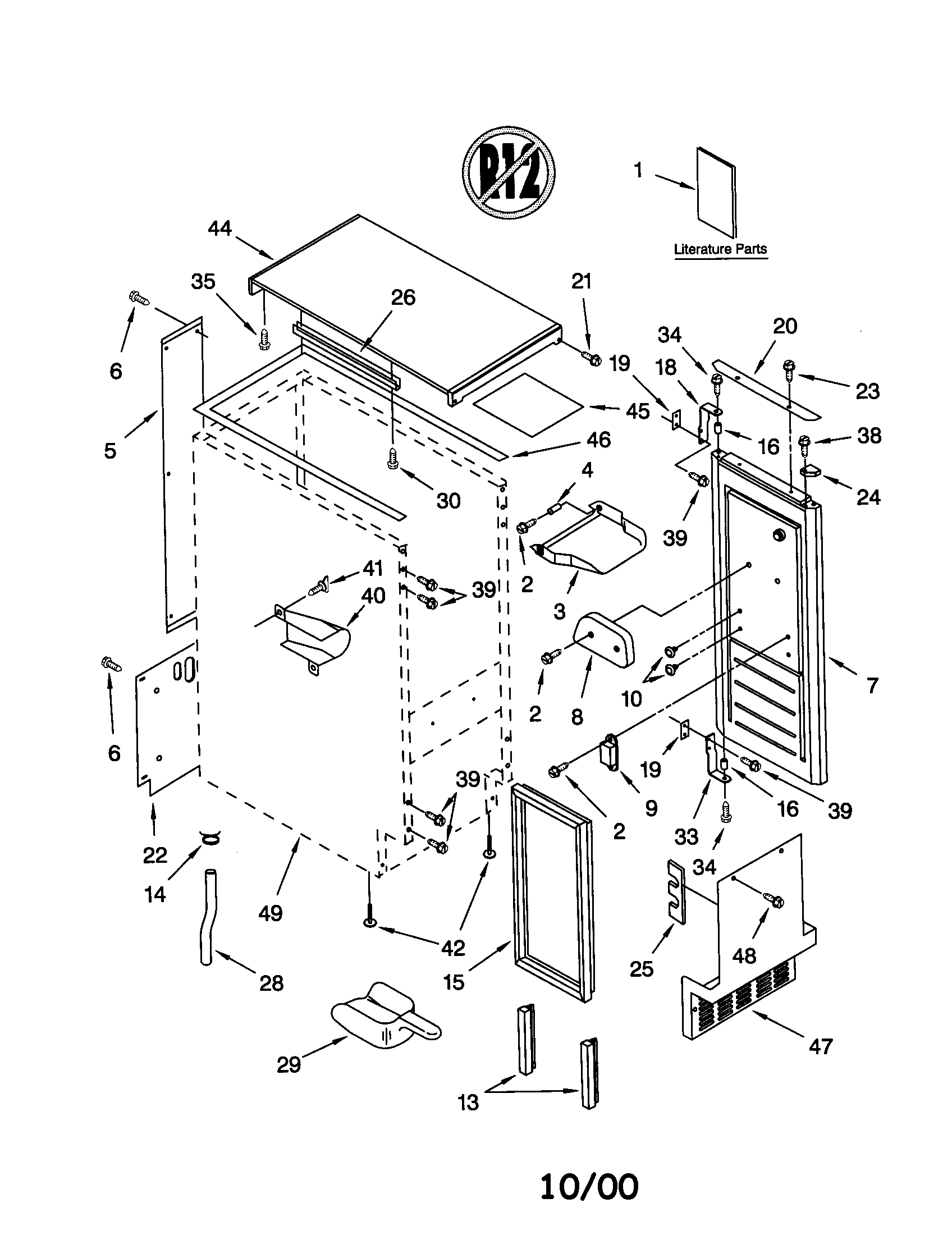 Whirlpool GI1500XHB2 cabinet liner and door diagram