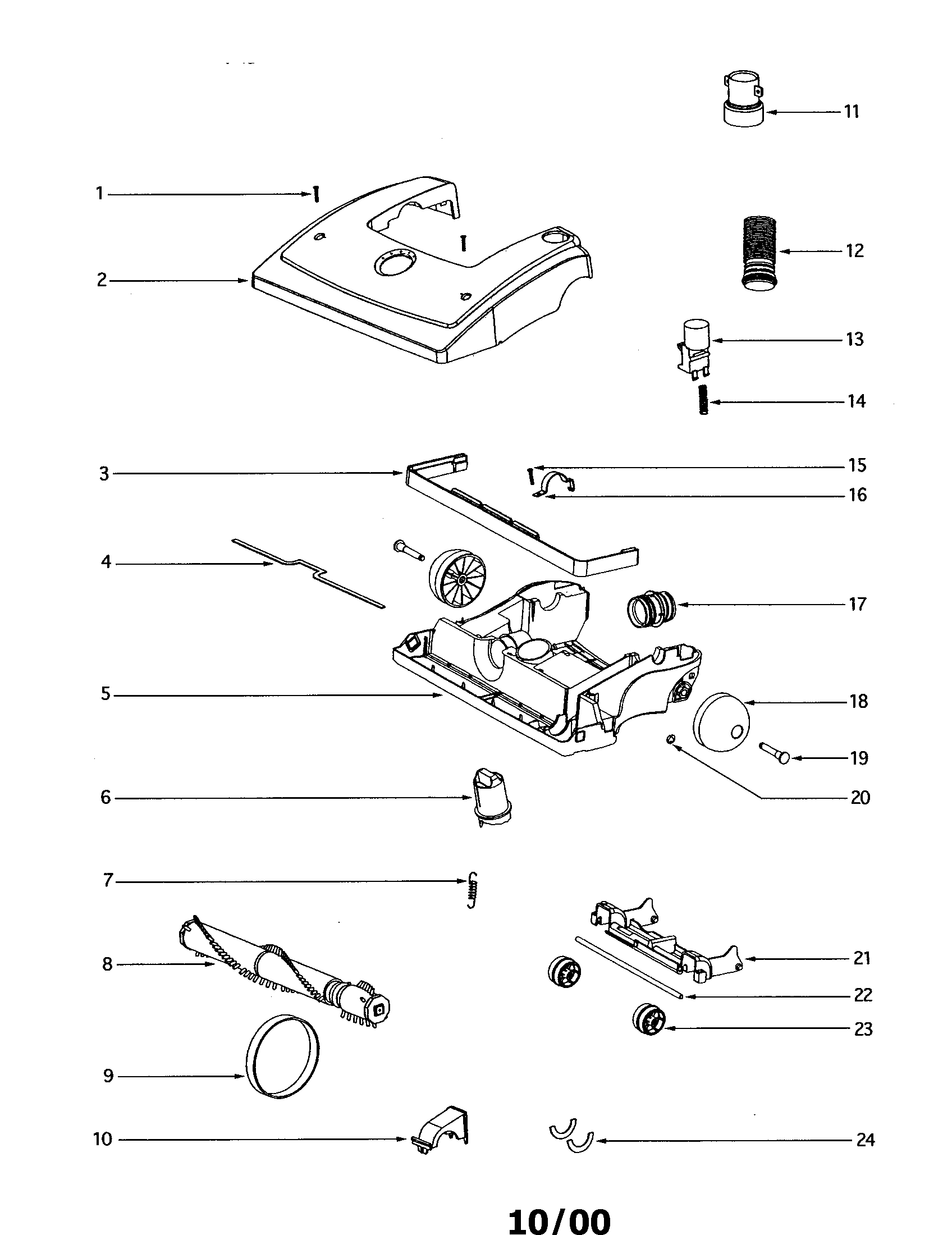 Eureka 4675AT hood-base assembly/brushroll diagram