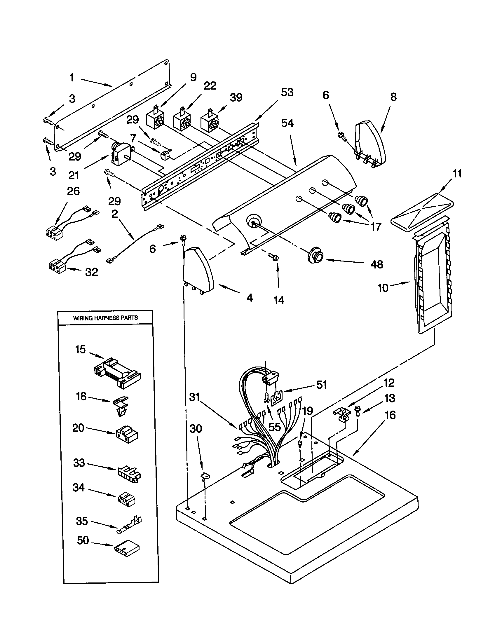 Whirlpool LEN2000JQ1 top and console diagram