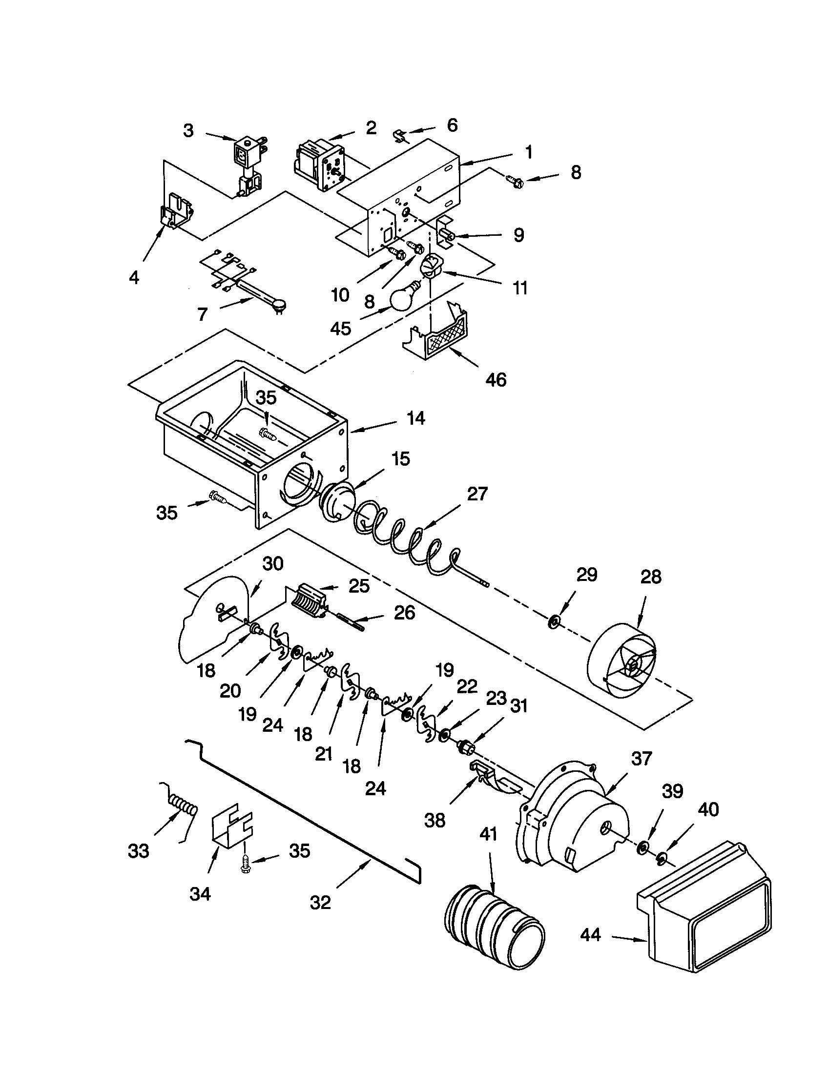 Whirlpool ED27QFXHT01 motor and ice container diagram
