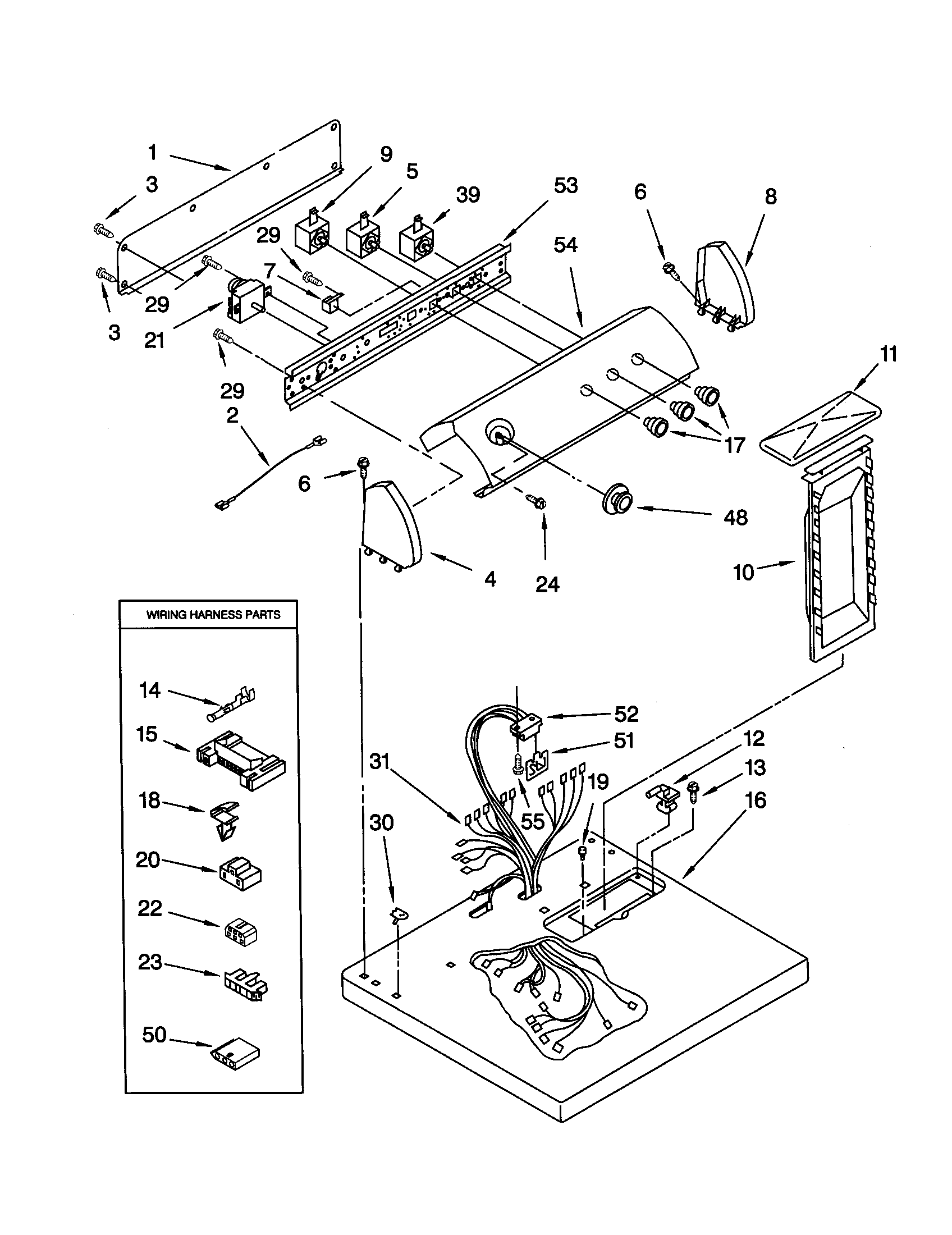Whirlpool LEQ8857JQ1 top and console diagram