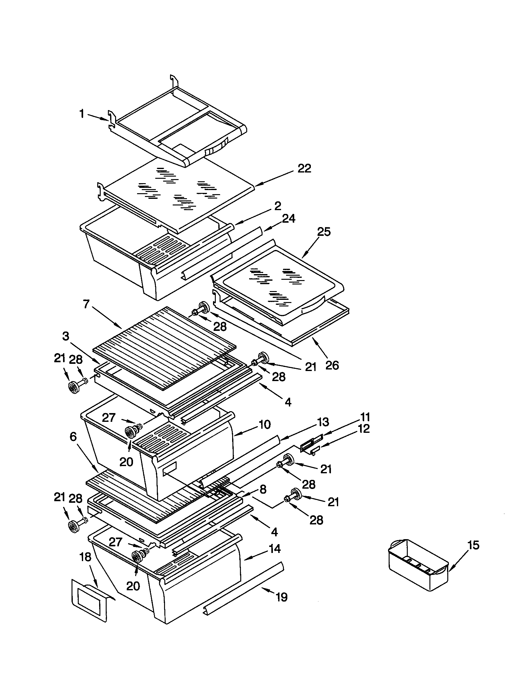Whirlpool GD25DIXHB02 refrigerator shelf diagram