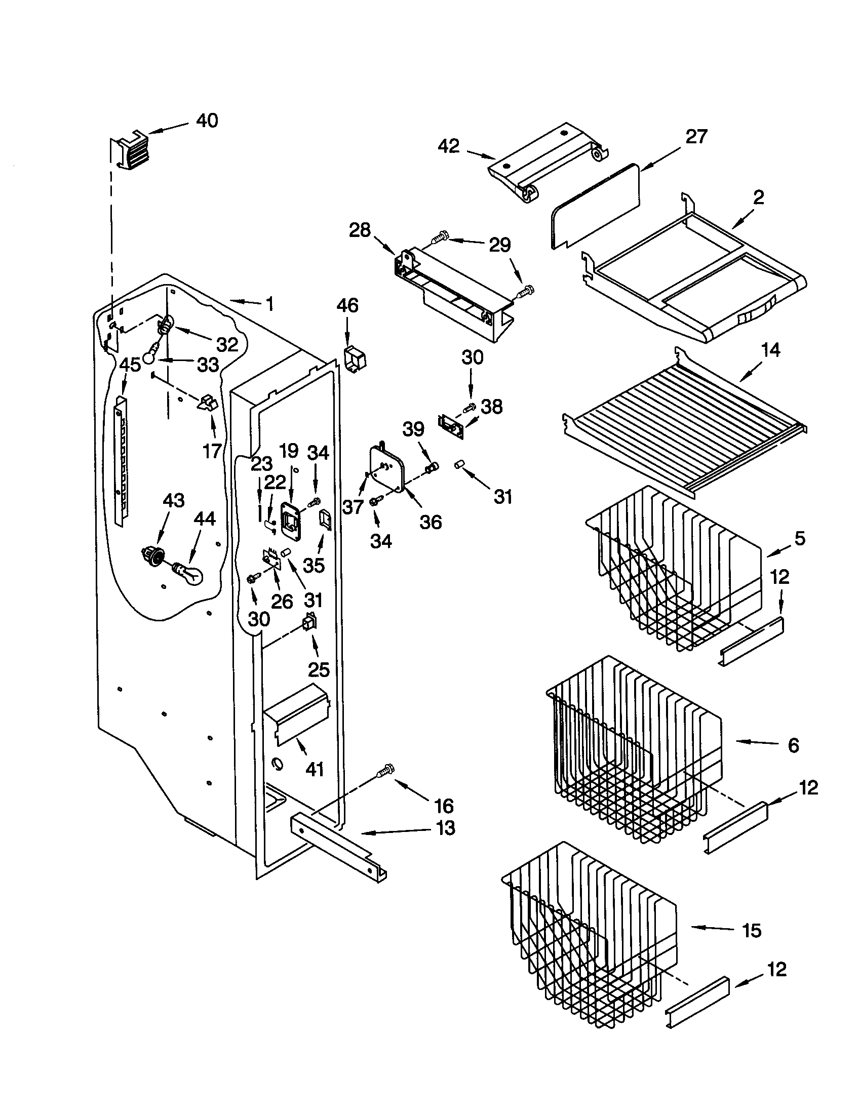 Whirlpool GD25DIXHB02 freezer liner diagram