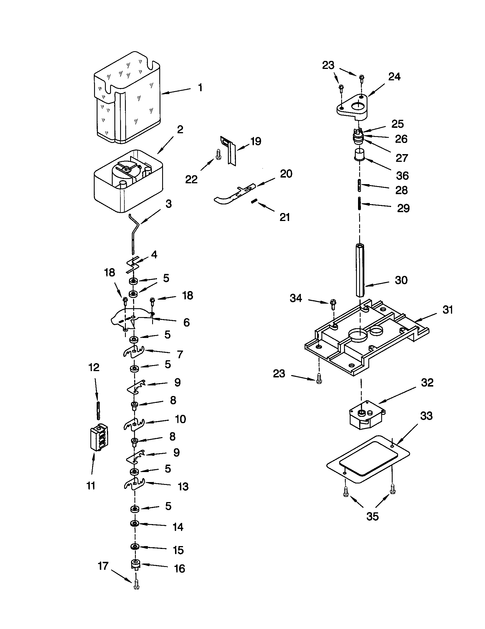 Whirlpool GD25DIXHB02 motor and ice container diagram