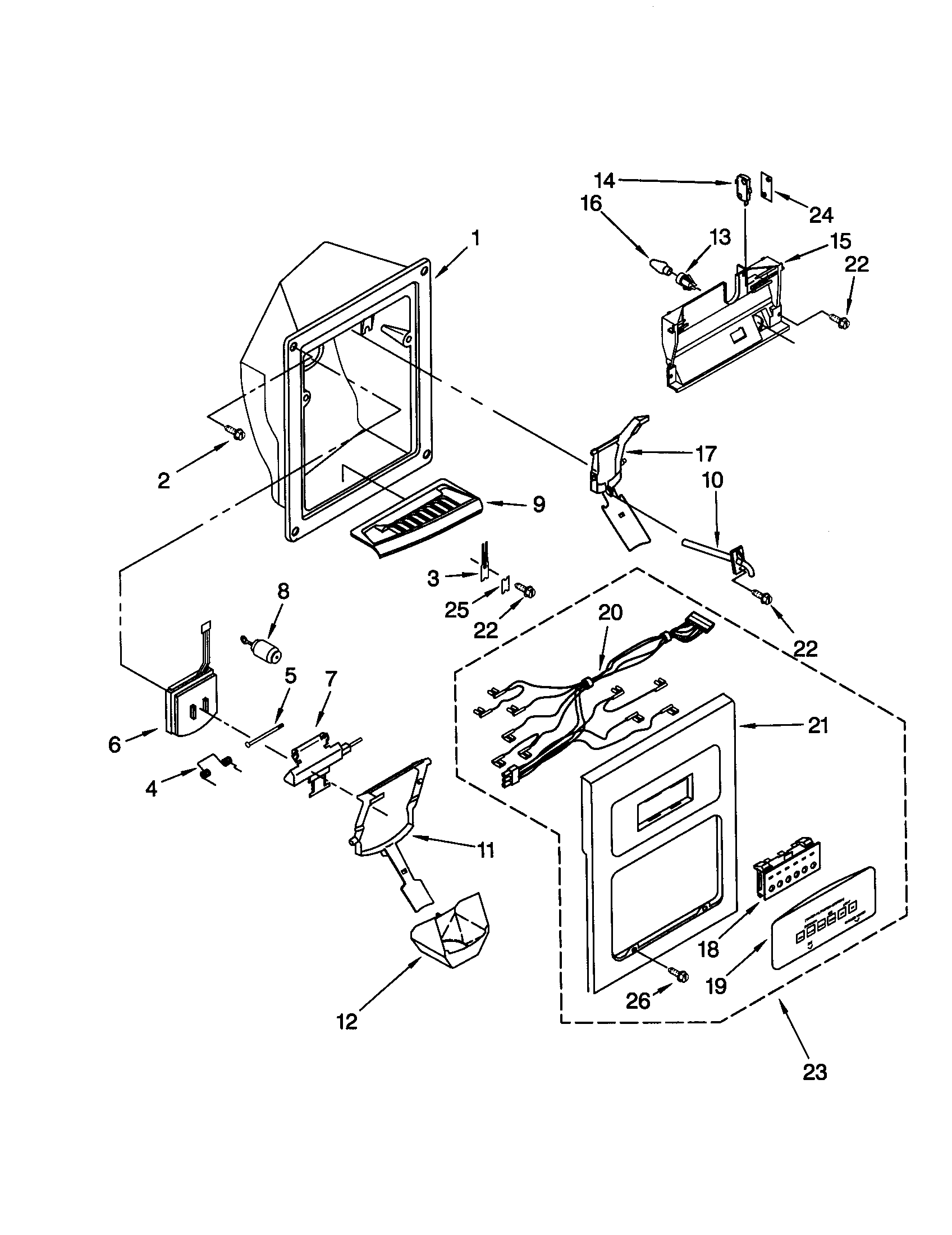 Whirlpool GD25DIXHB02 dispenser front diagram