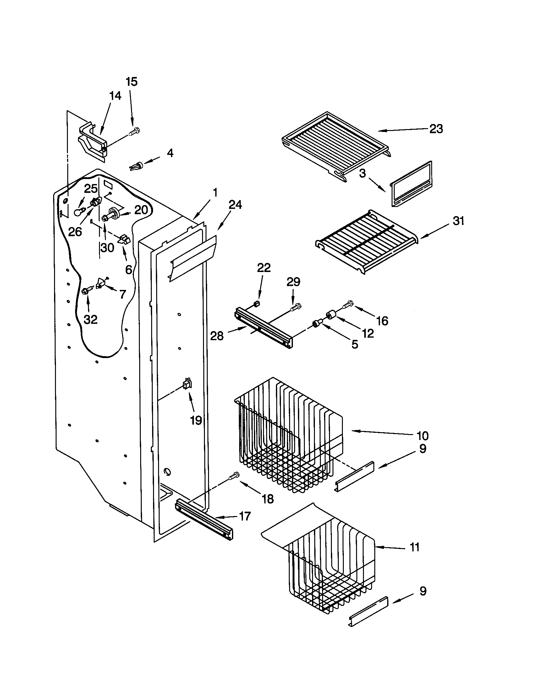 Whirlpool GD25SFCHS11 freezer liner diagram