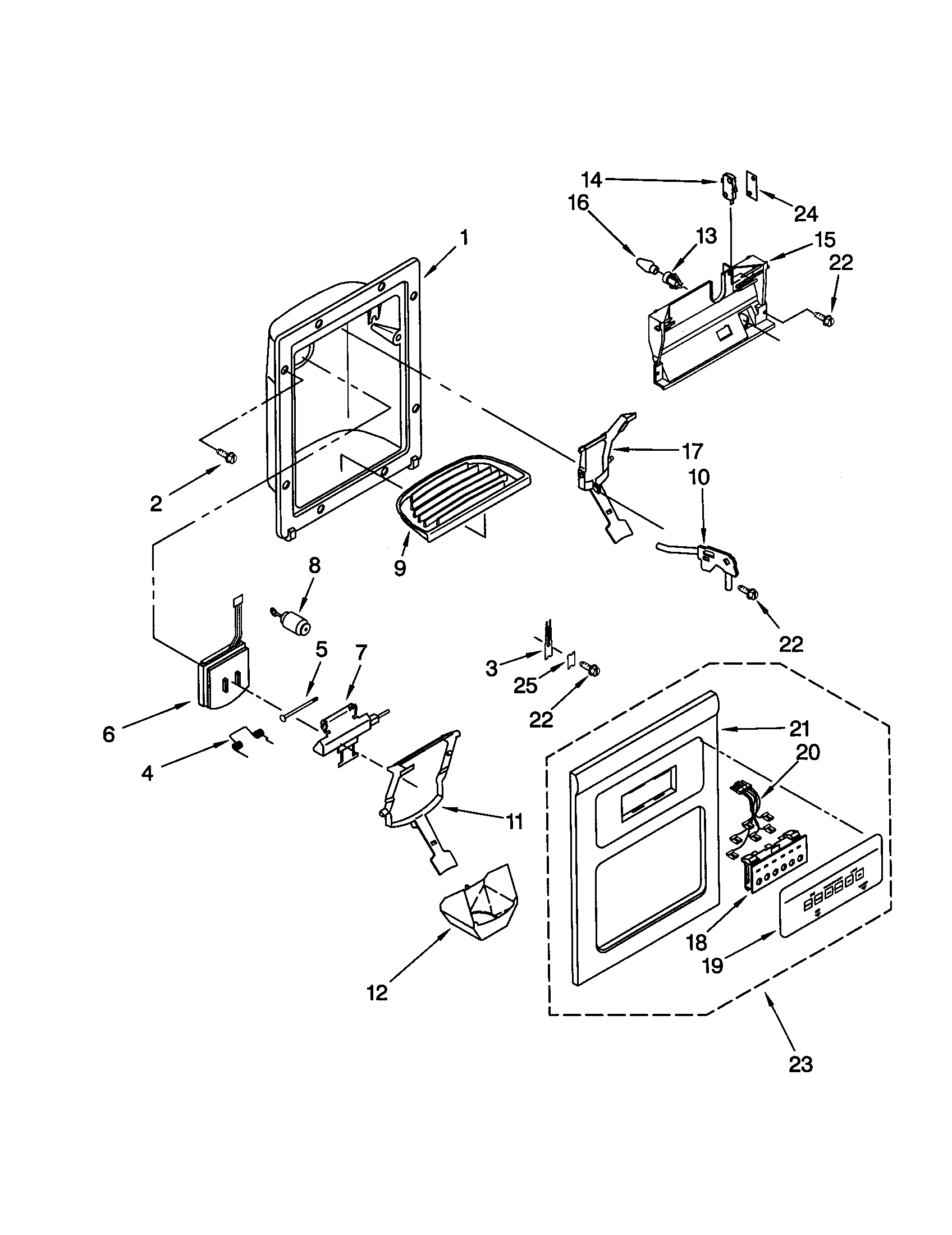 Whirlpool GD25SFCHS11 dispenser front diagram