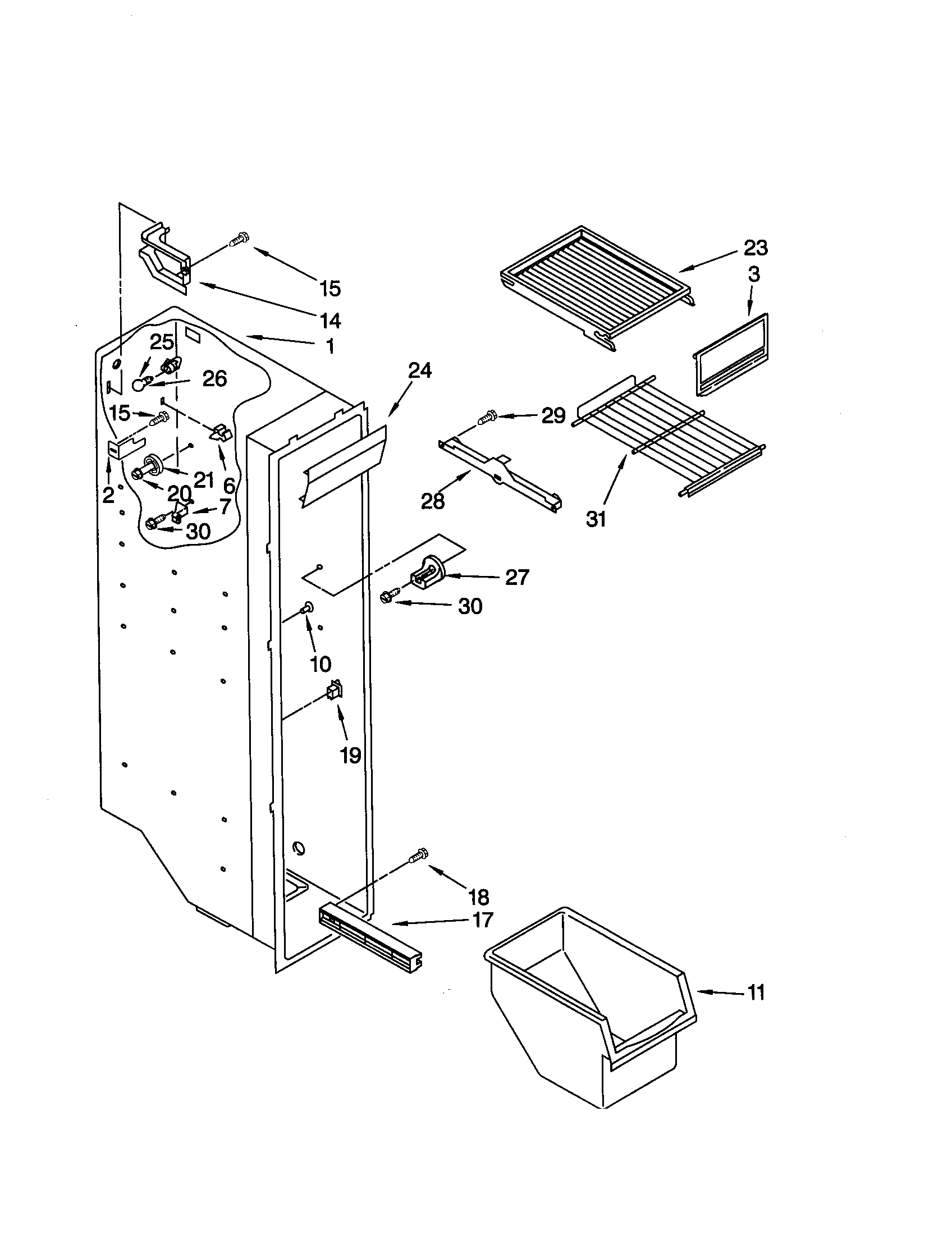 Whirlpool ED25PEXHB02 freezer liner diagram