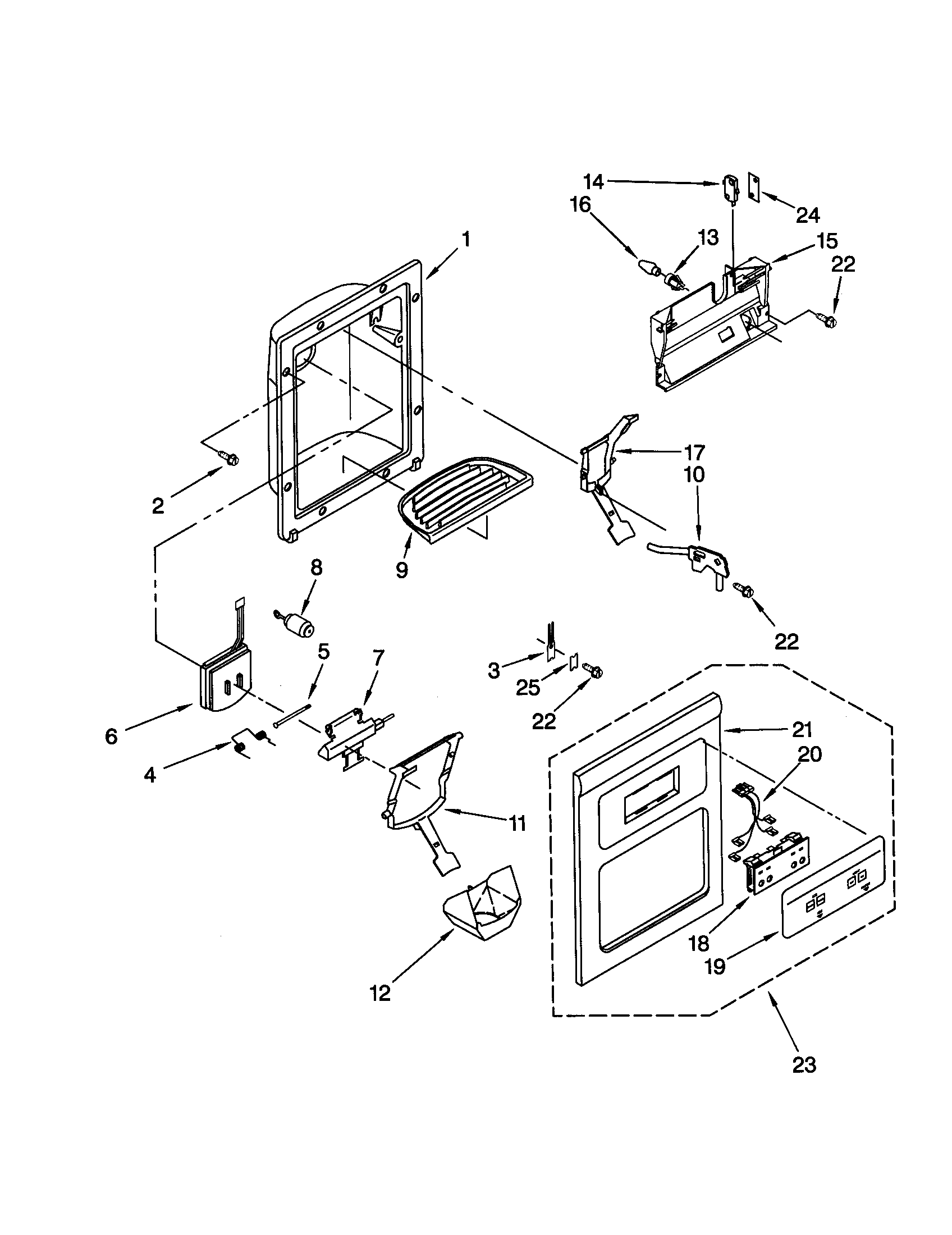 Whirlpool ED25PEXHB02 dispenser front diagram