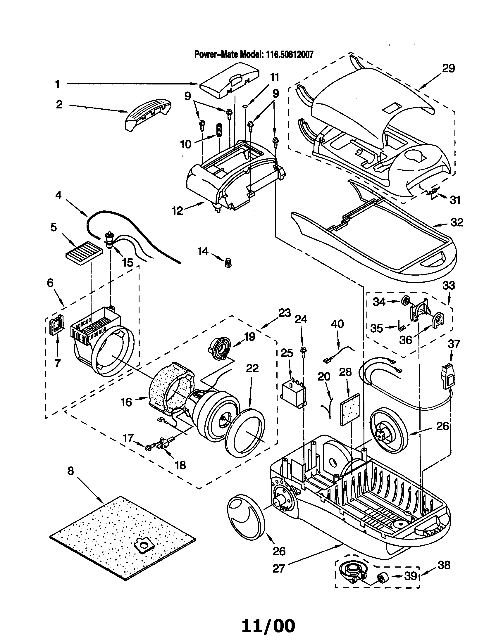 Kenmore 11620812007 vacuum cleaner diagram