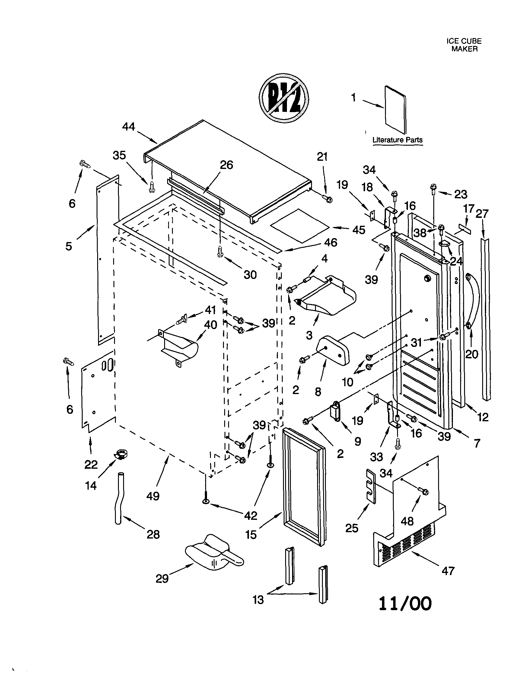 KitchenAid KUIS155HRS2 cabinet liner and door diagram