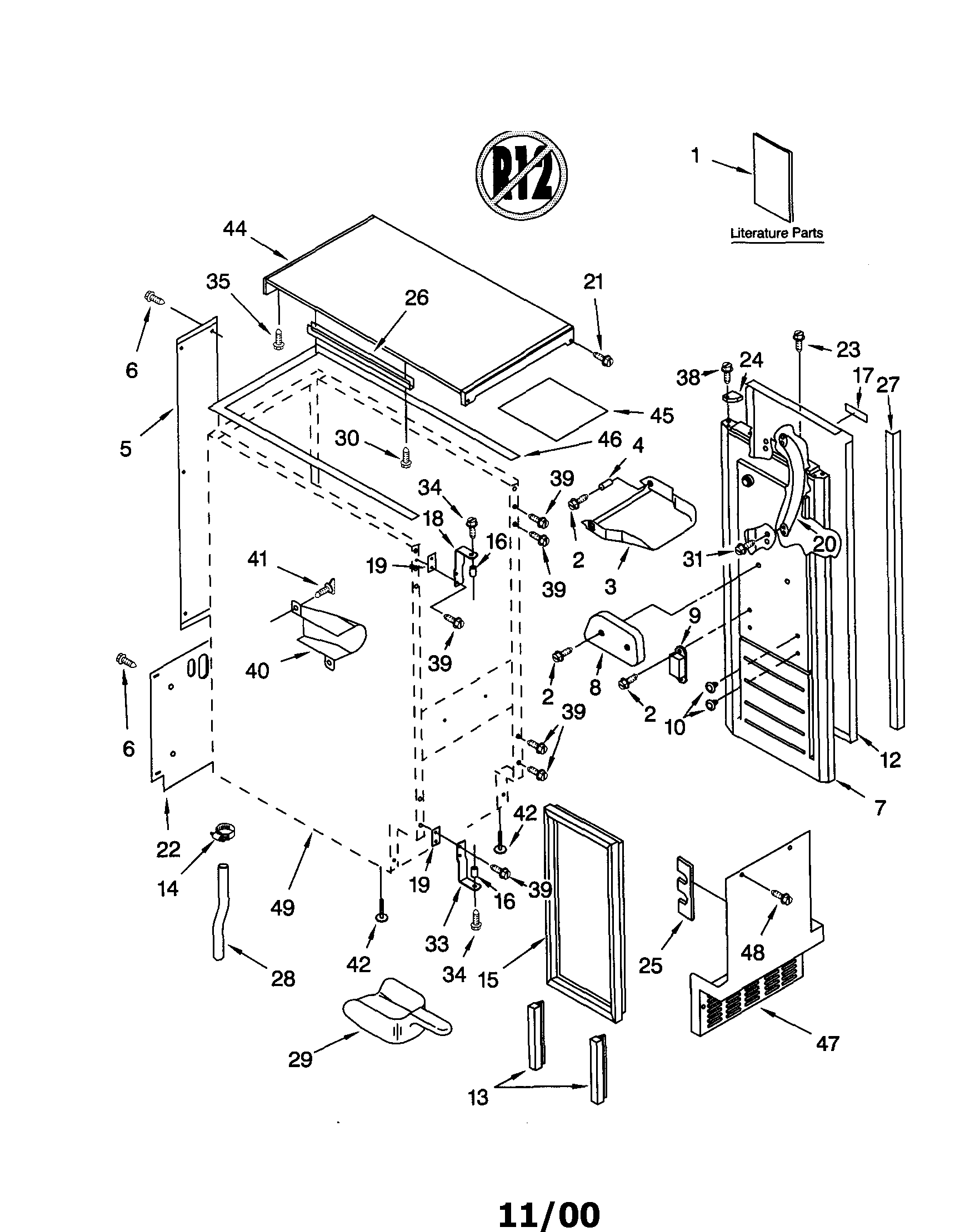 KitchenAid KUIS155HLS2 cabinet liner and door diagram